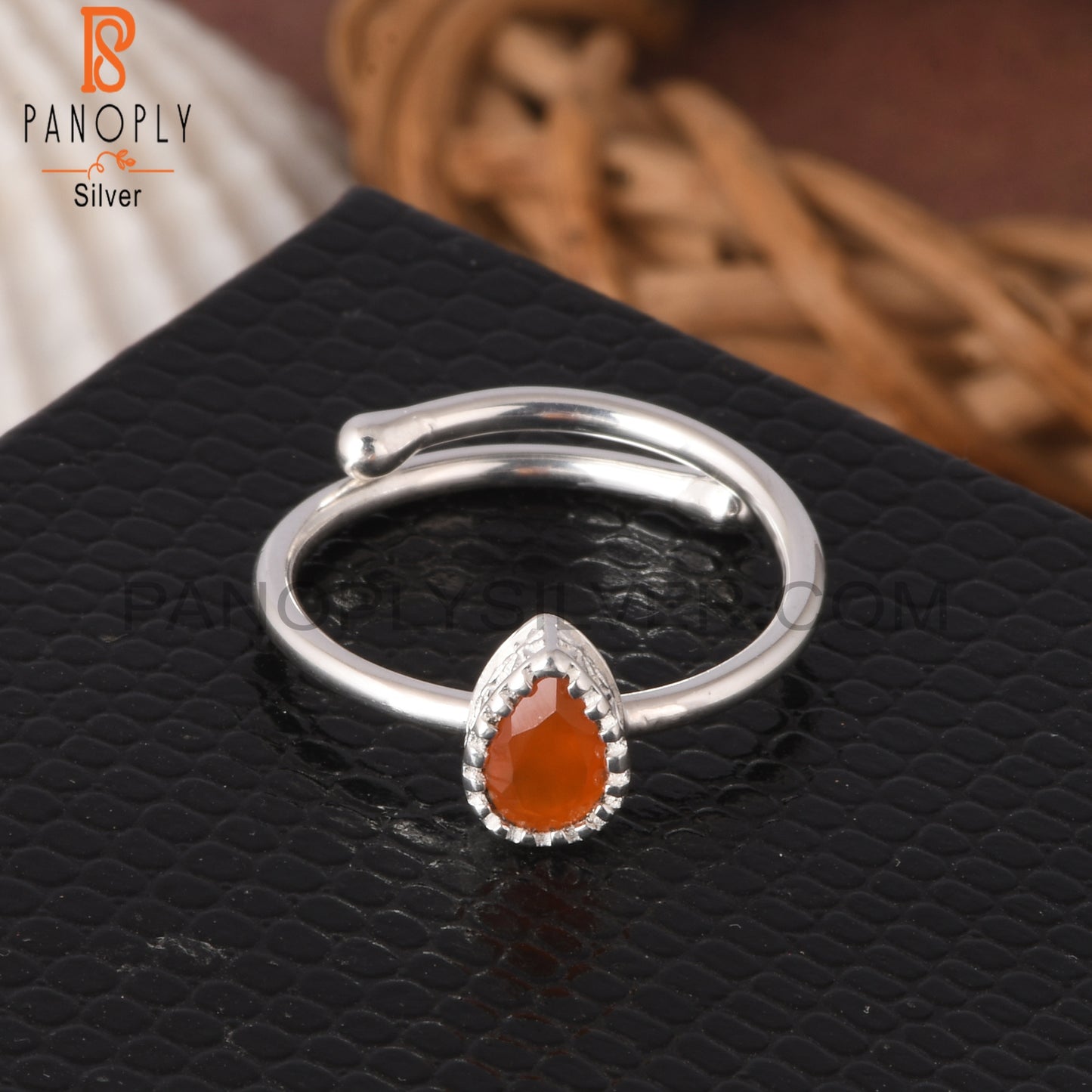 Carnelian Pear Shape 925 Sterling Silver Ring