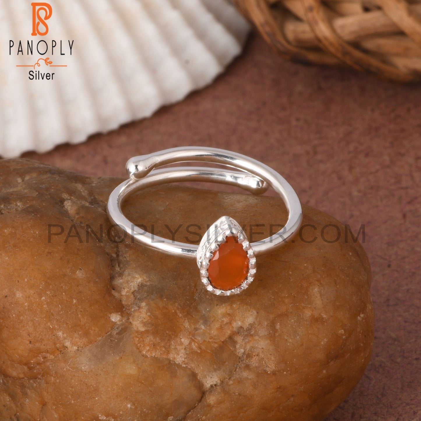 Carnelian Pear Shape 925 Sterling Silver Ring
