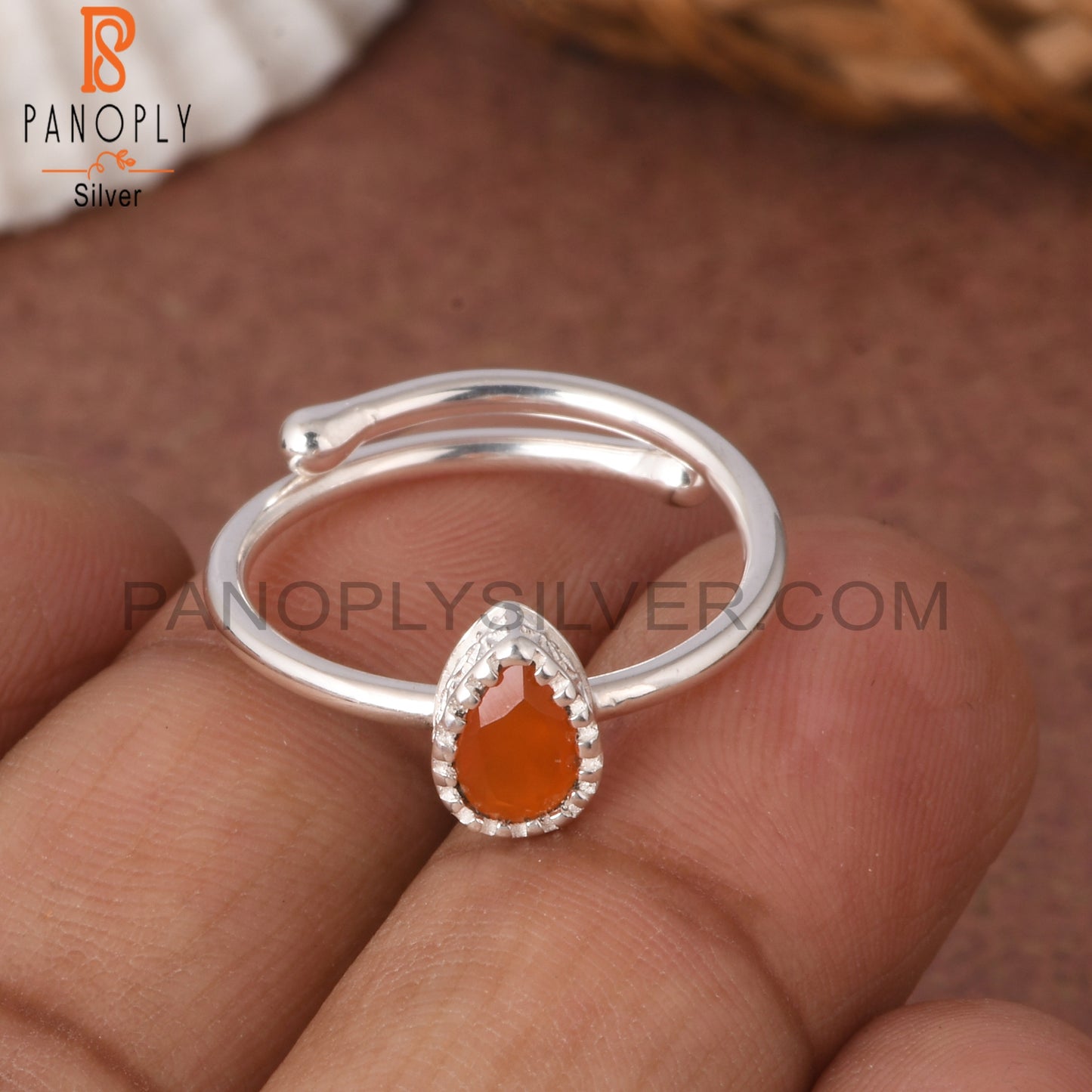 Carnelian Pear Shape 925 Sterling Silver Ring