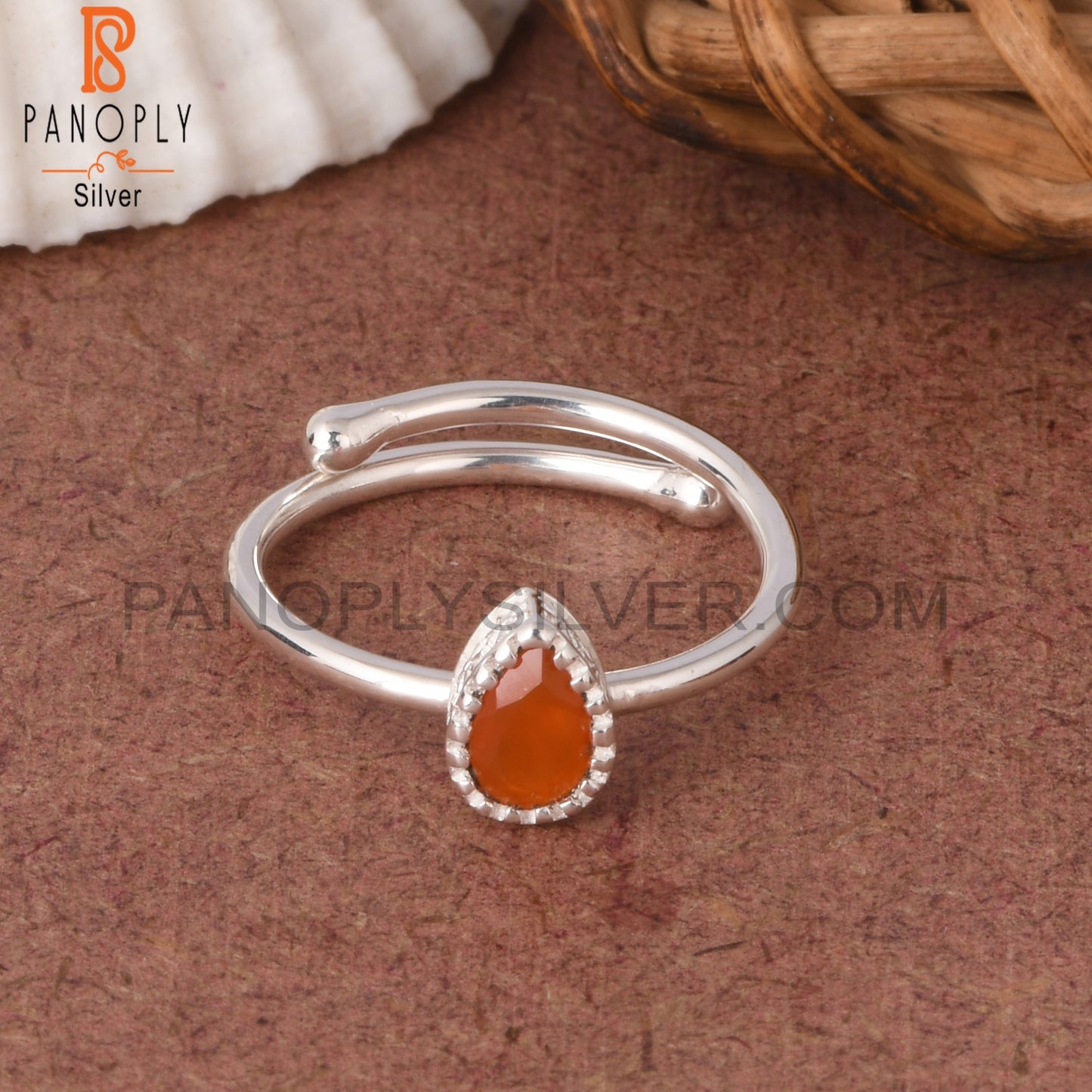 Carnelian Pear Shape 925 Sterling Silver Ring