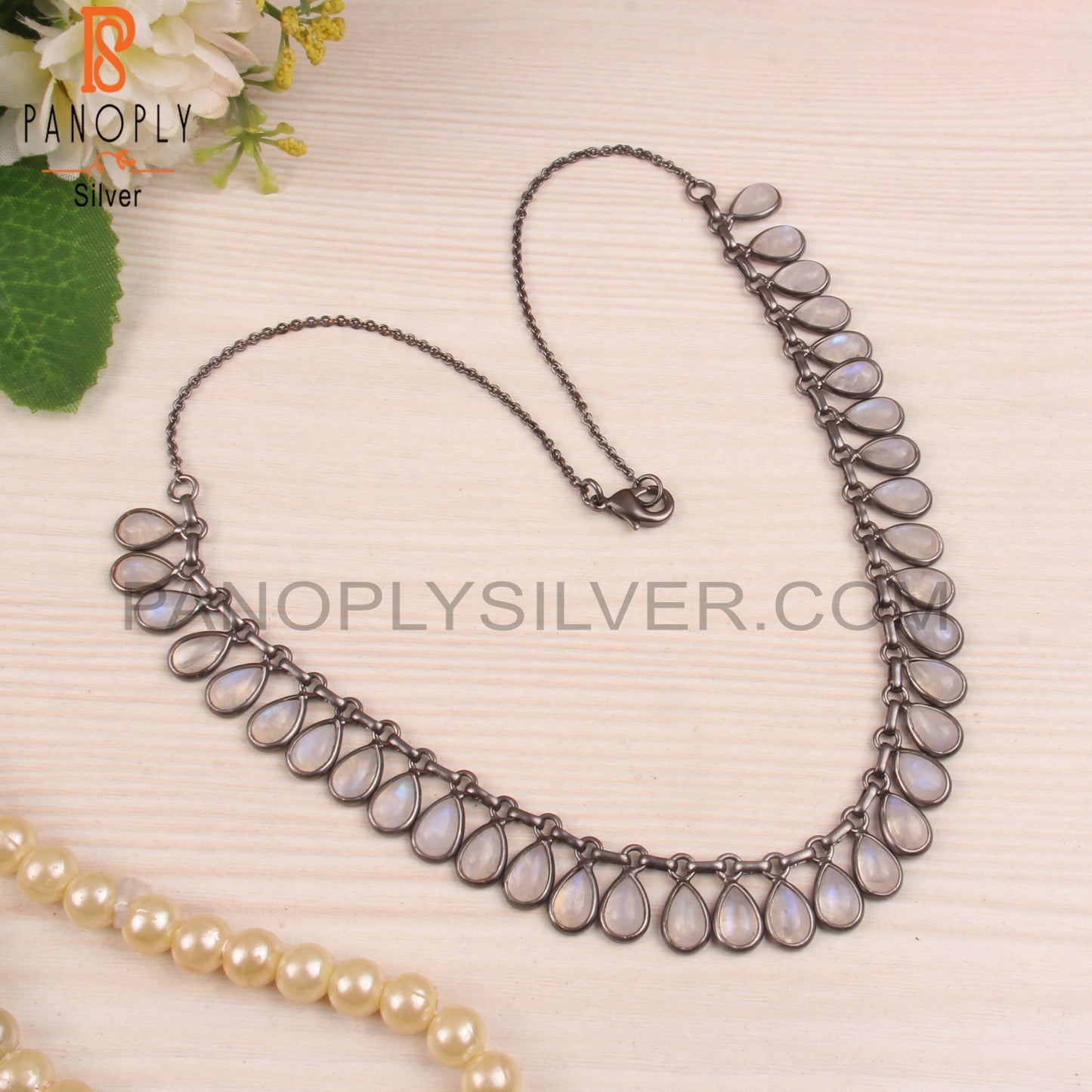 Rainbow Moonstone 925 Sterling Silver Necklace