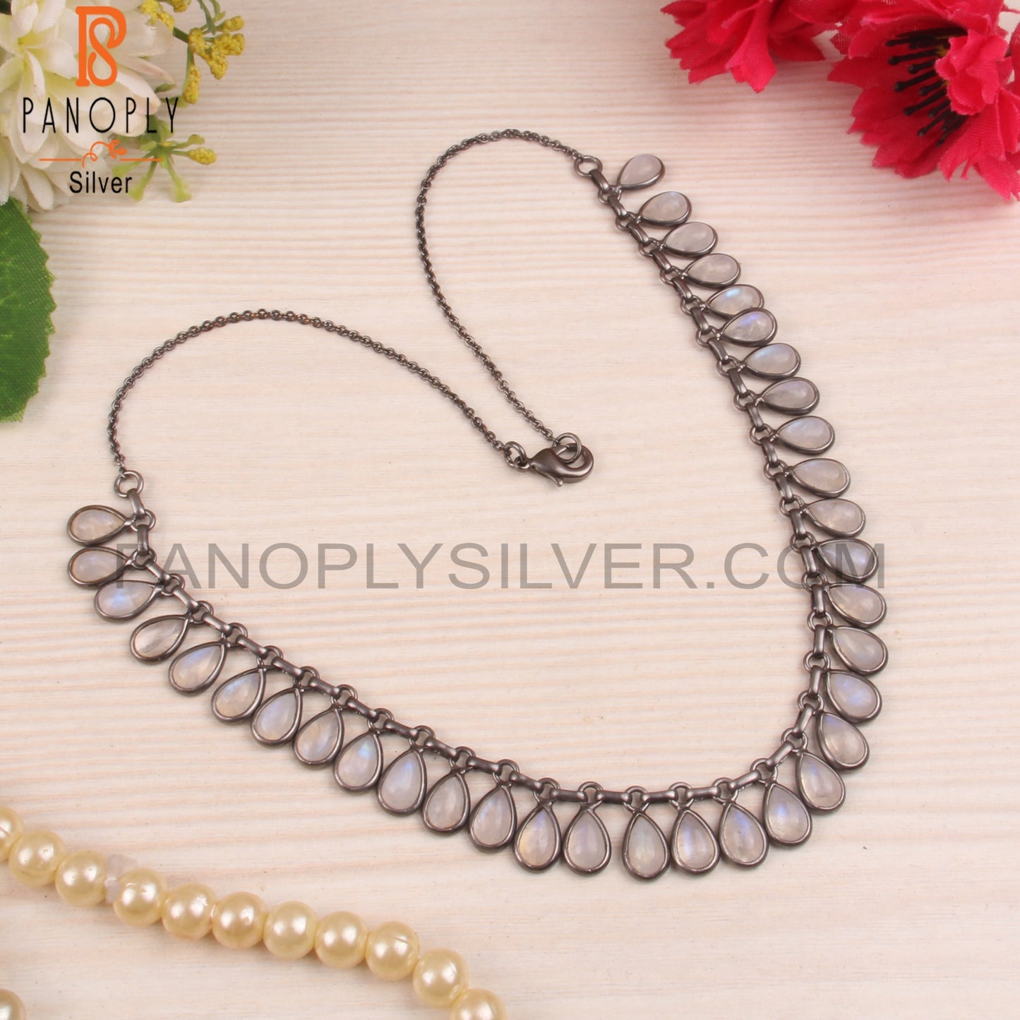 Rainbow Moonstone 925 Sterling Silver Necklace