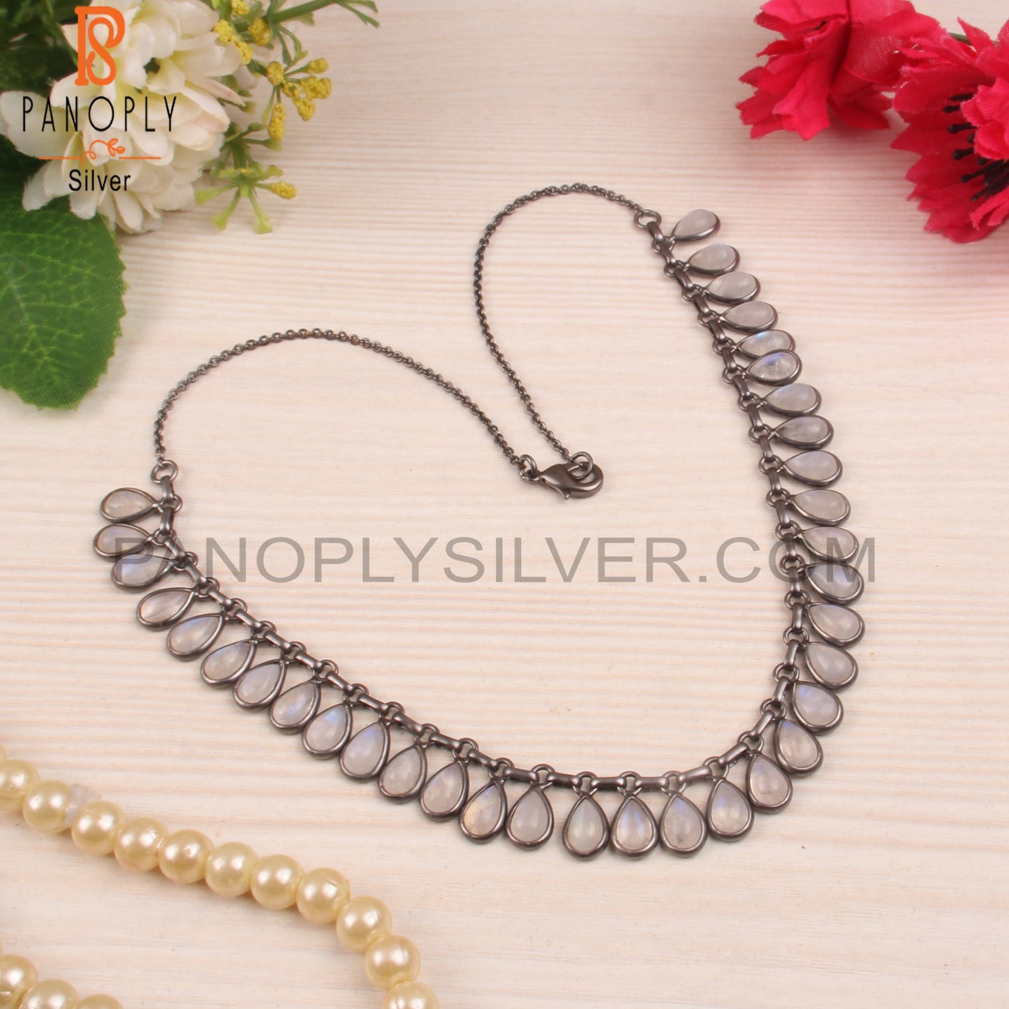 Rainbow Moonstone 925 Sterling Silver Necklace