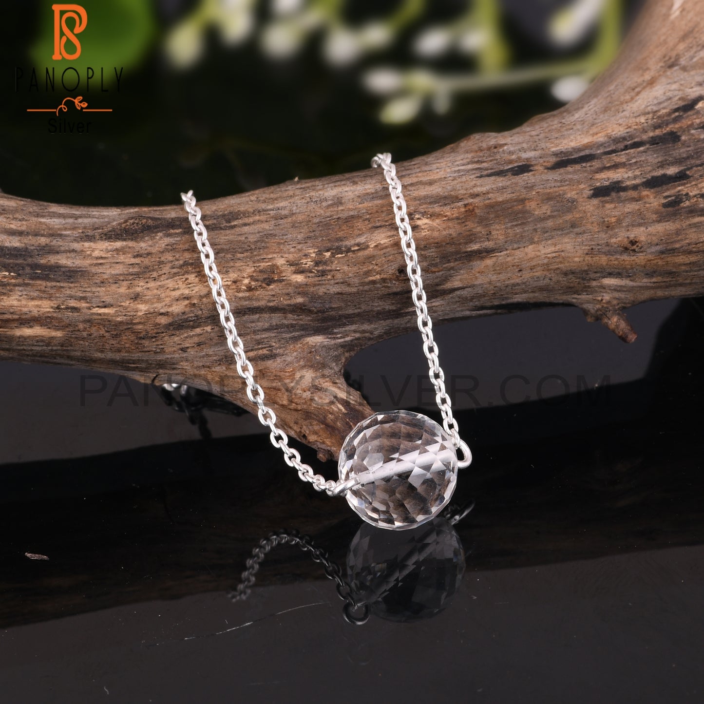 Crystal Quartz Round Shape 925 Sterling Silver Bracelet