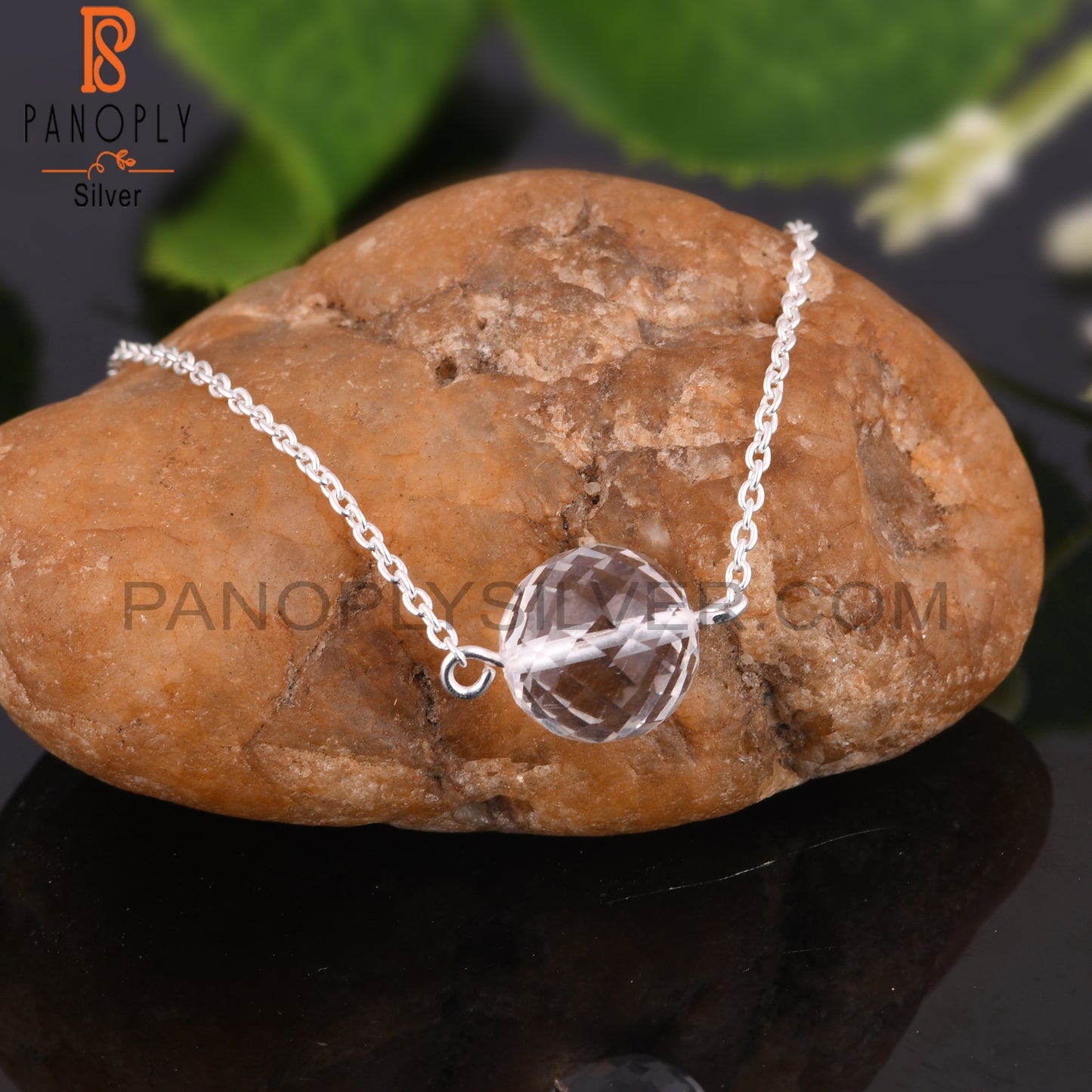 Crystal Quartz Round Shape 925 Sterling Silver Bracelet