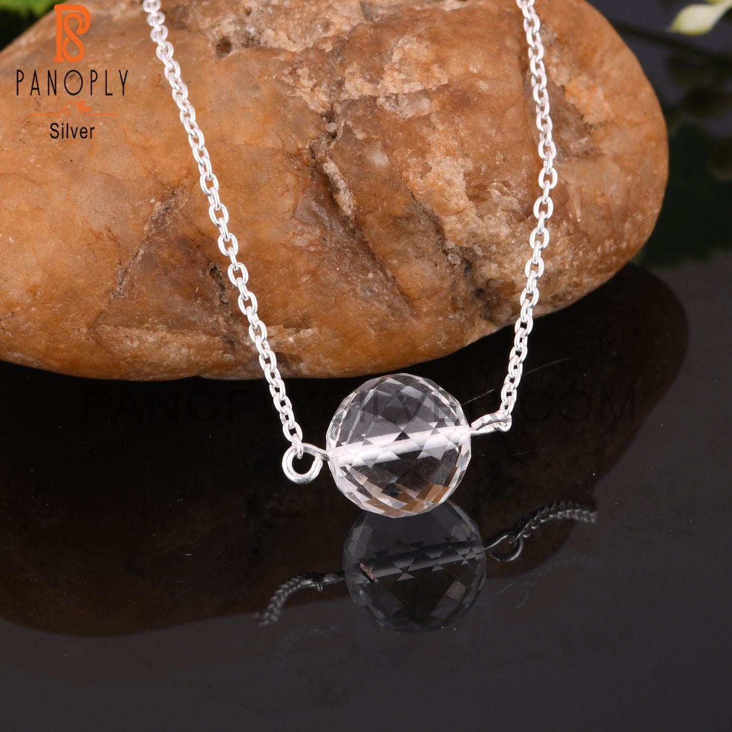 Crystal Quartz Round Shape 925 Sterling Silver Bracelet