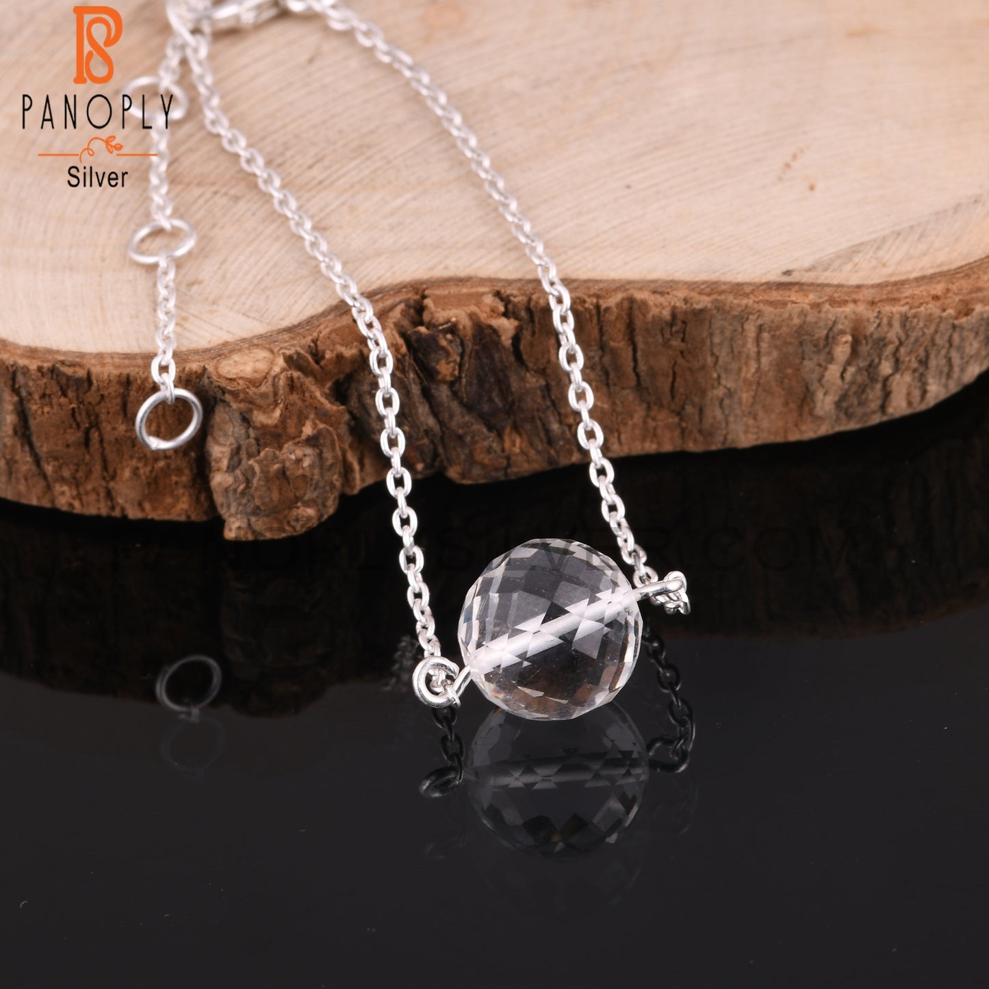 Crystal Quartz Round Shape 925 Sterling Silver Bracelet