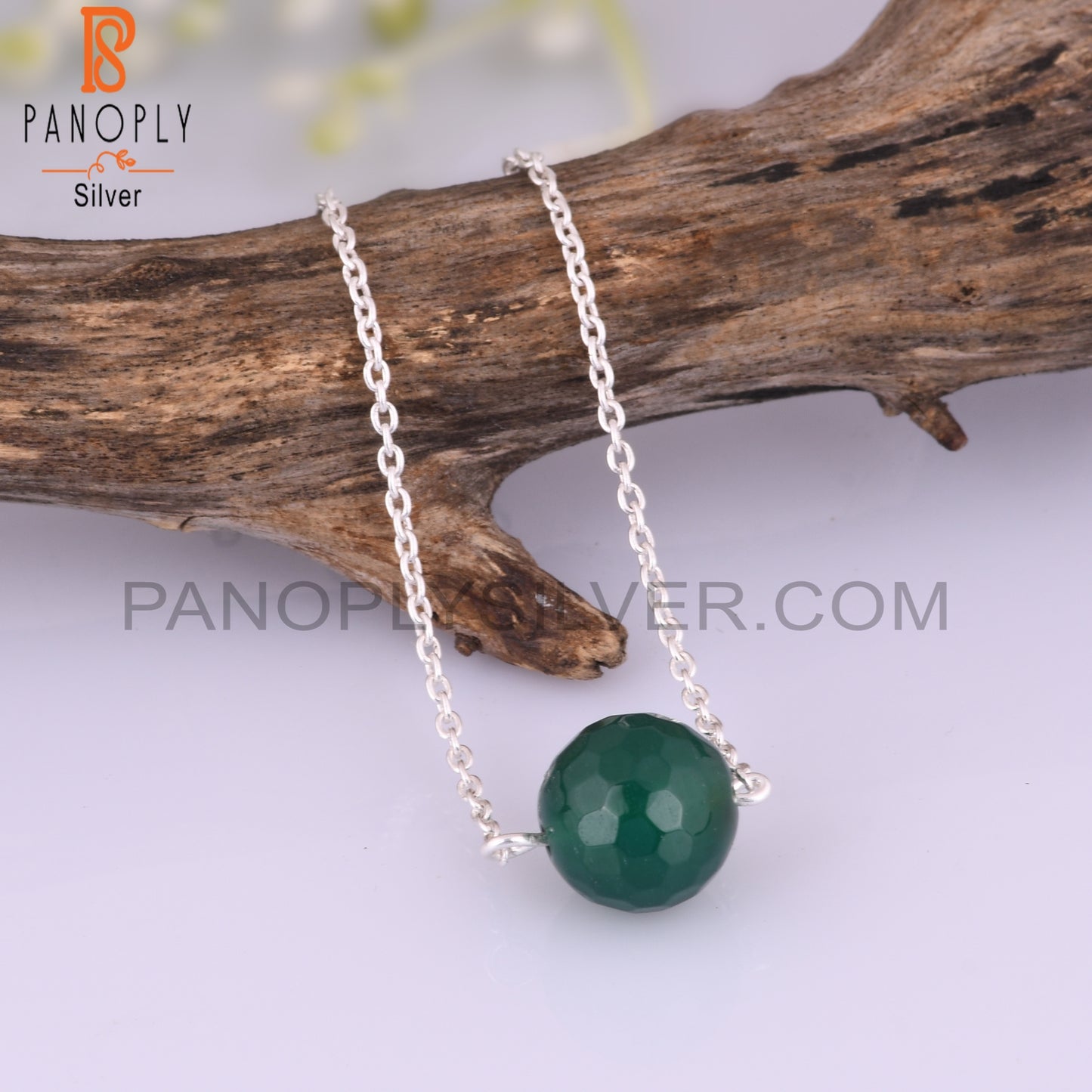 Green Onyx Round Shape 925 Sterling Silver Bracelet