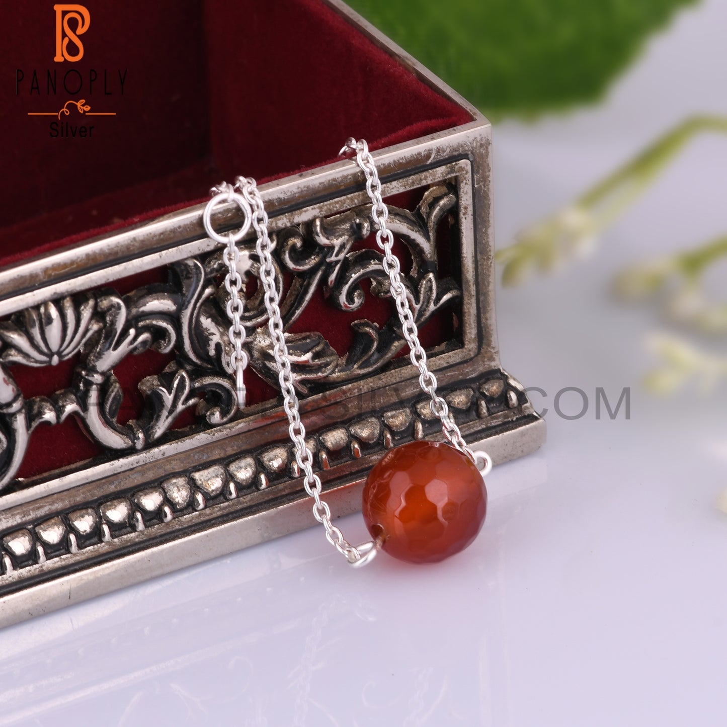 Red Onyx Round 925 Sterling Silver Bracelet For Christmas