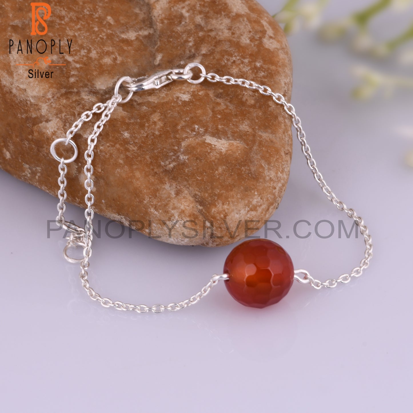 Red Onyx Round 925 Sterling Silver Bracelet For Christmas
