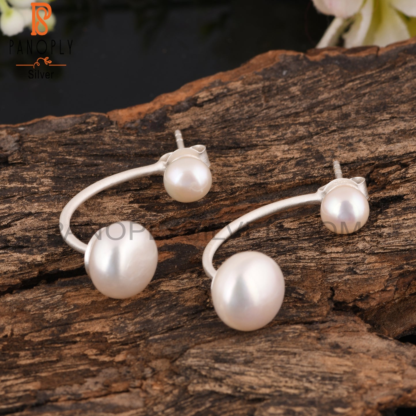 Pearl Round Shape 925 Sterling Silver Party Wear Earrings