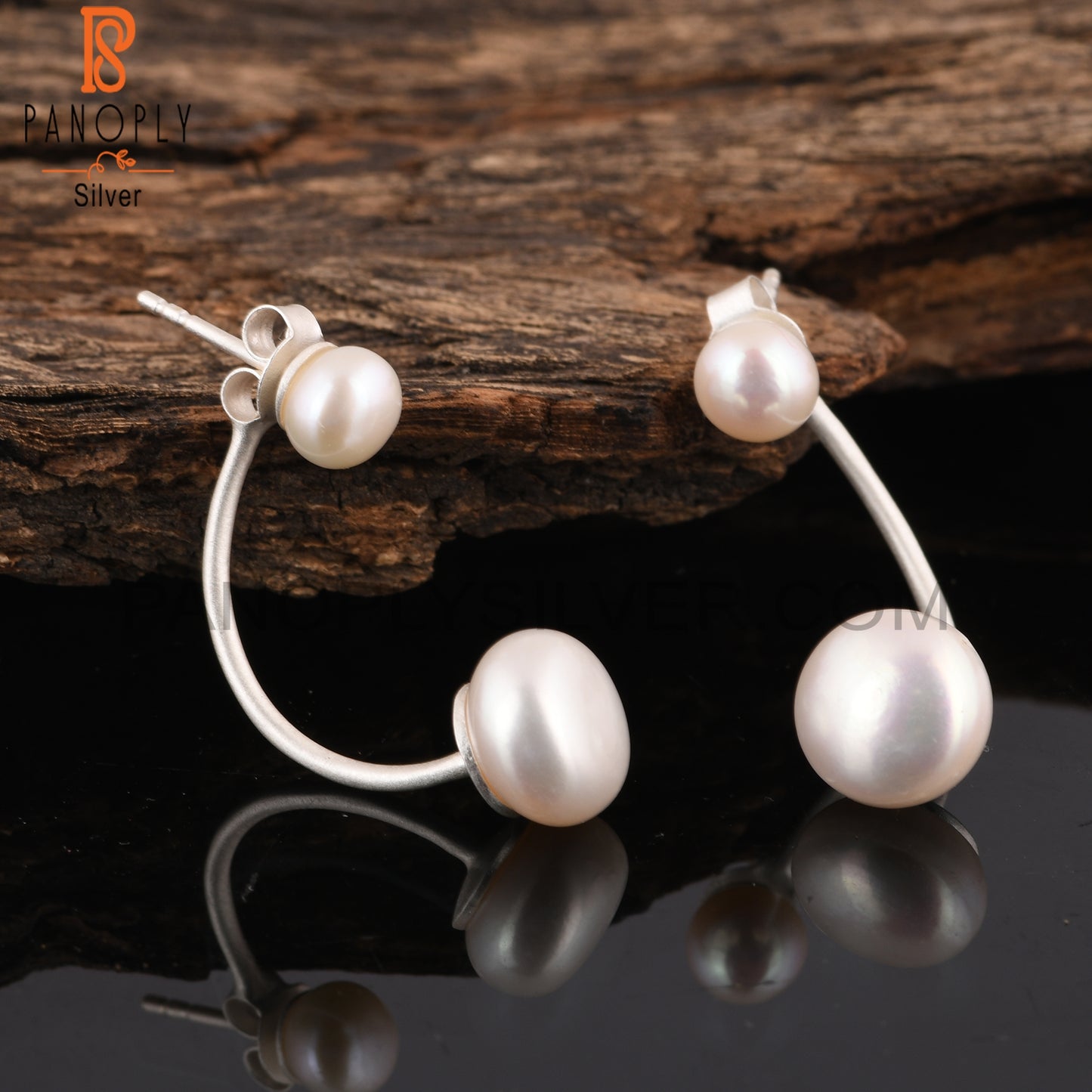 Pearl Round Shape 925 Sterling Silver Party Wear Earrings