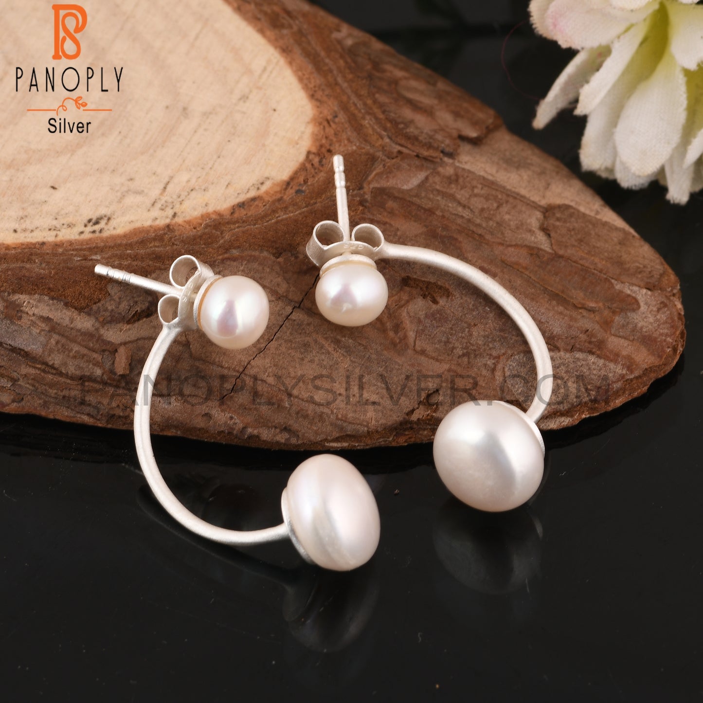 Pearl Round Shape 925 Sterling Silver Party Wear Earrings