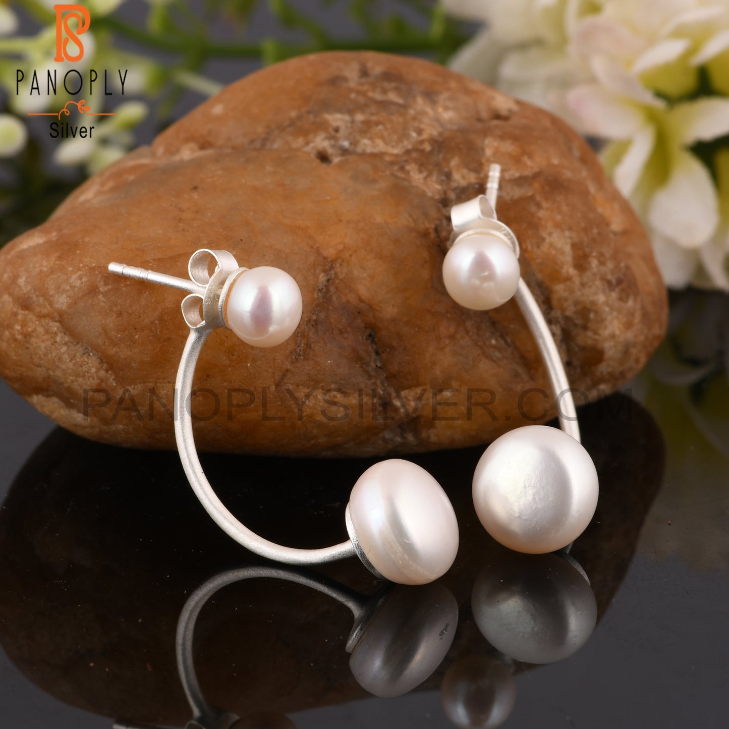 Pearl Round Shape 925 Sterling Silver Party Wear Earrings