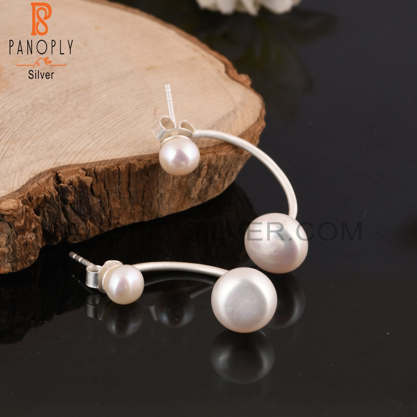 Pearl Round Shape 925 Sterling Silver Party Wear Earrings