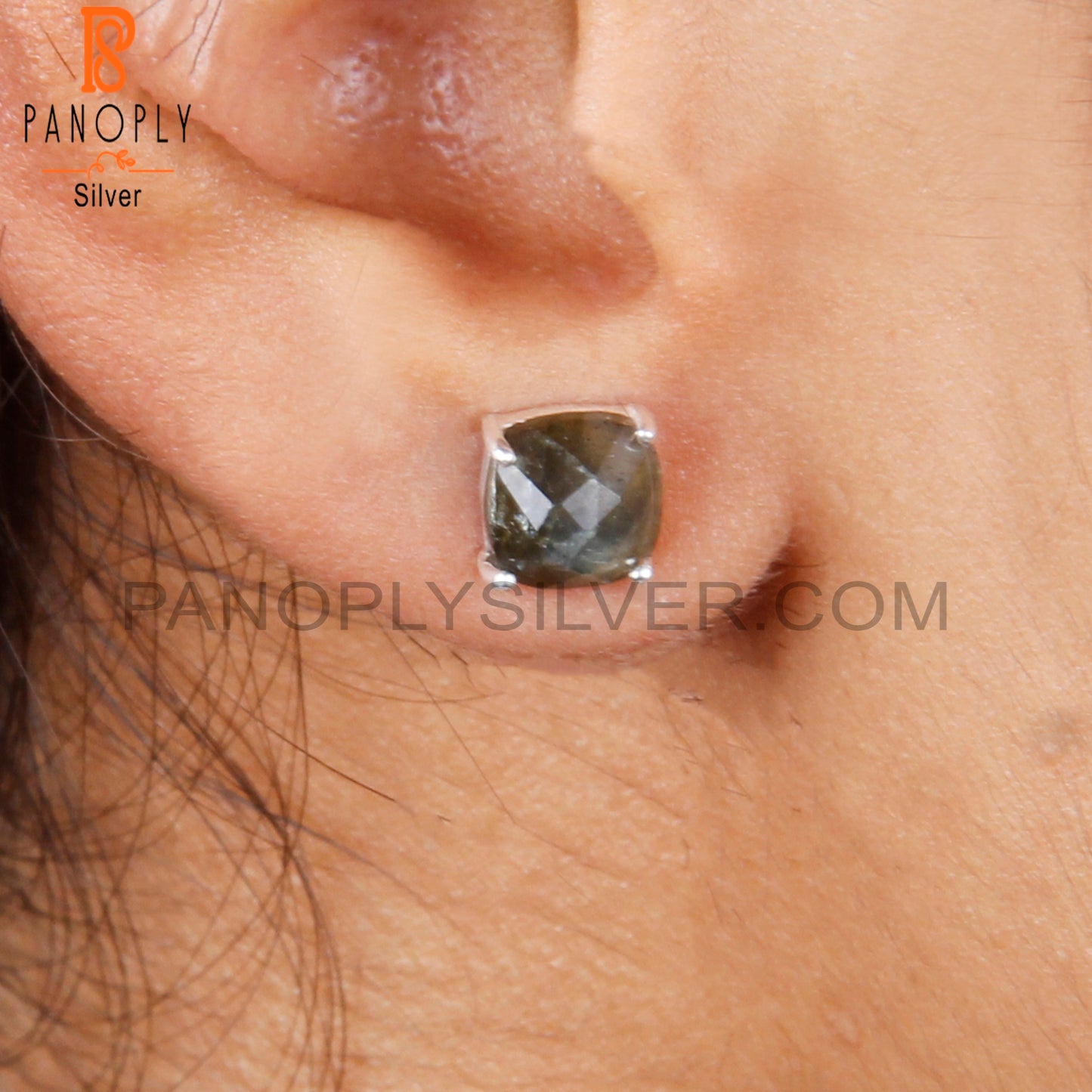 Labradorite Cushion 925 Sterling Silver Studs Earrings