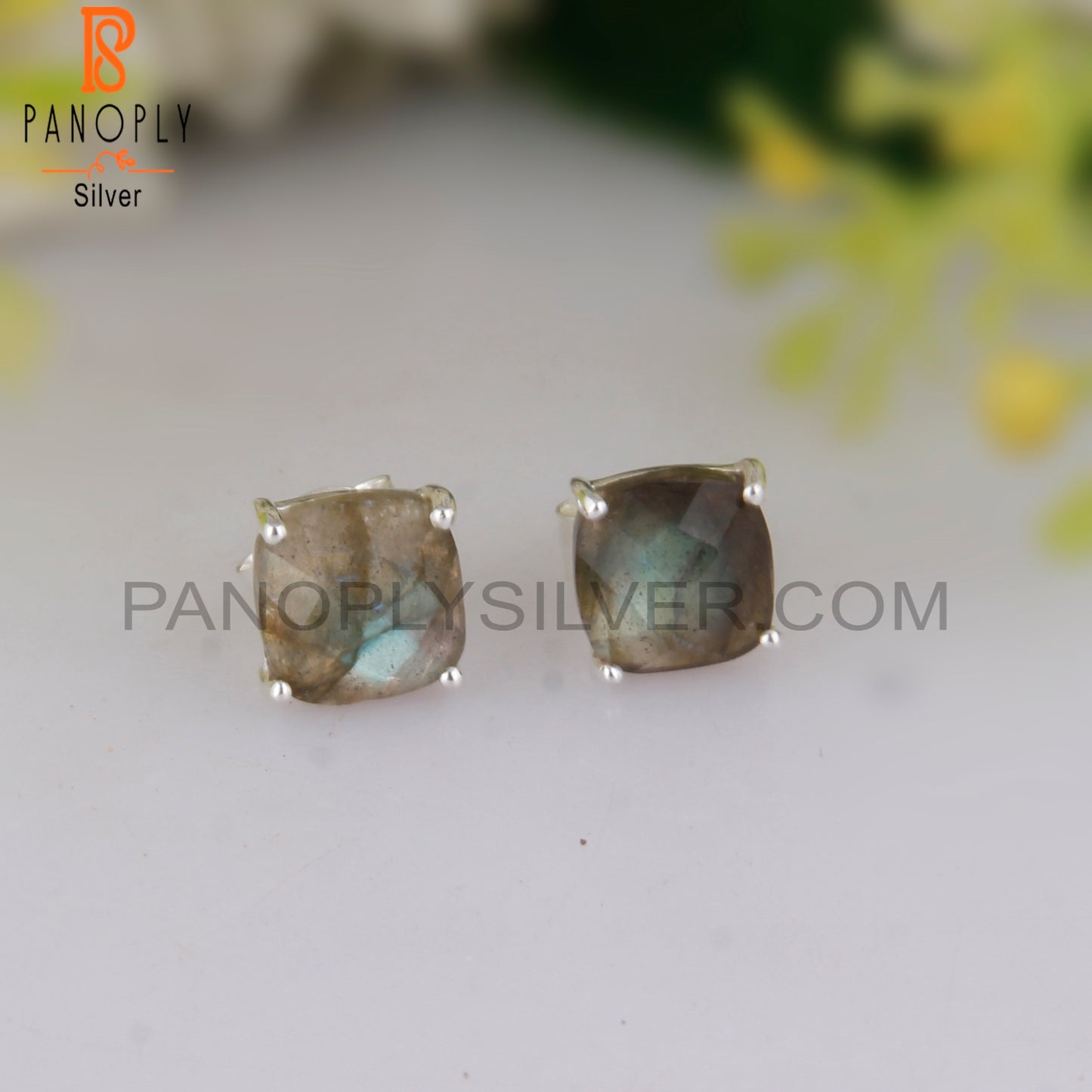 Labradorite Cushion 925 Sterling Silver Studs Earrings
