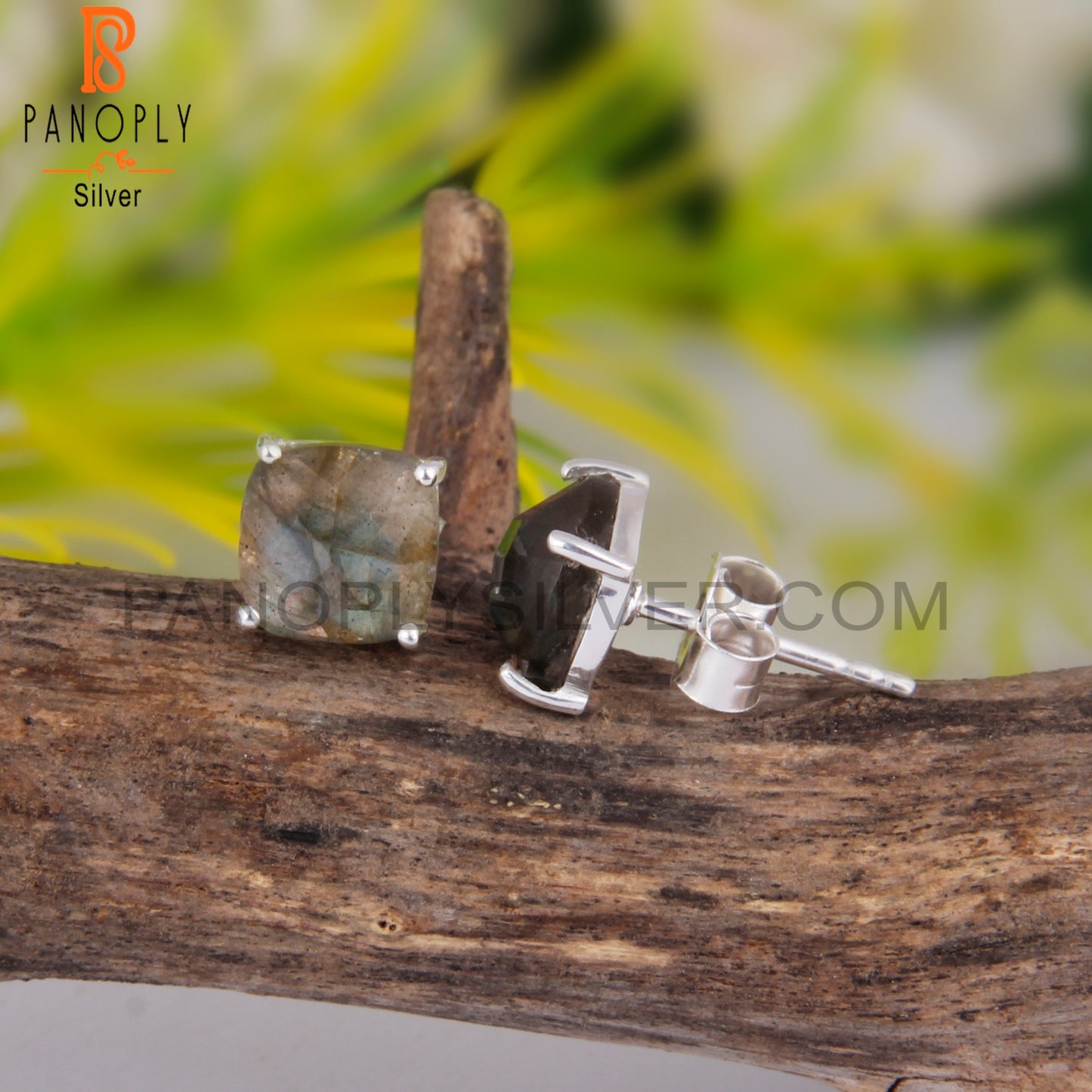 Labradorite Cushion 925 Sterling Silver Studs Earrings