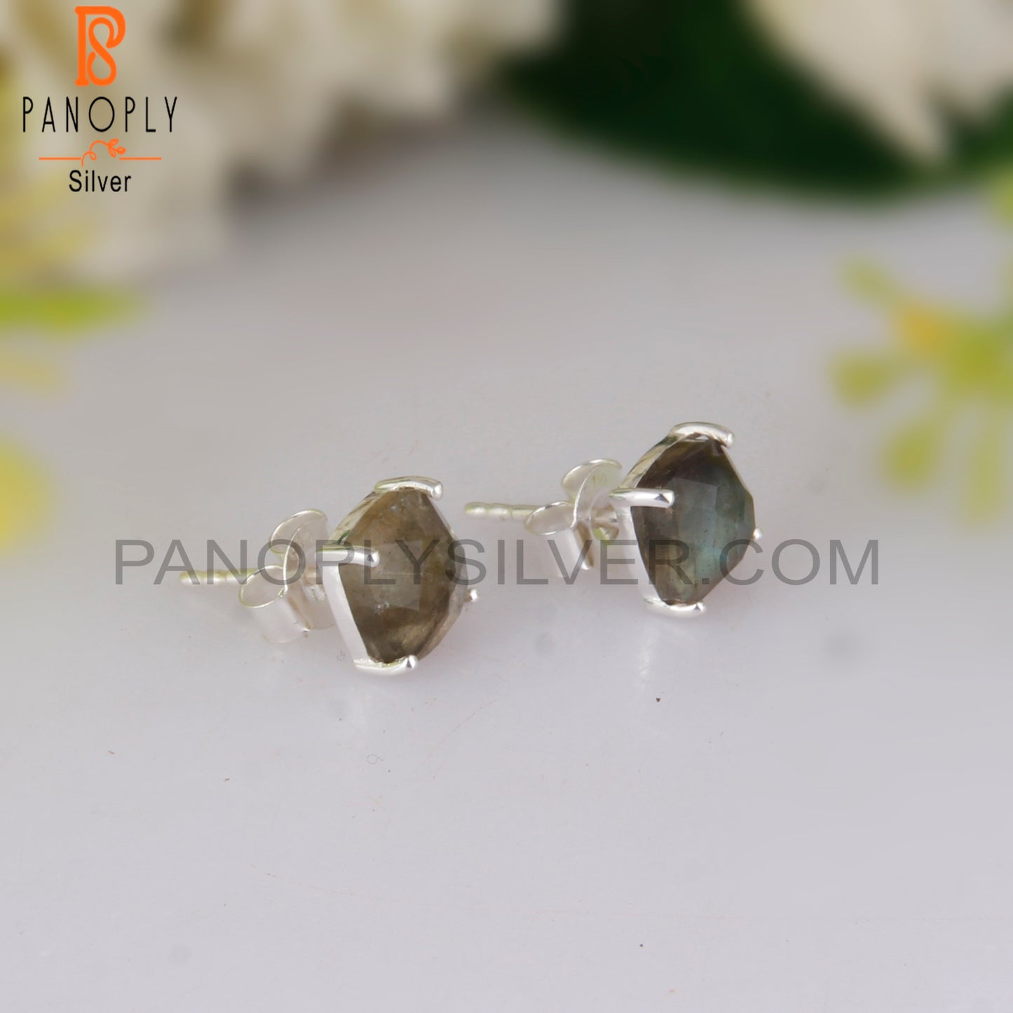 Labradorite Cushion 925 Sterling Silver Studs Earrings
