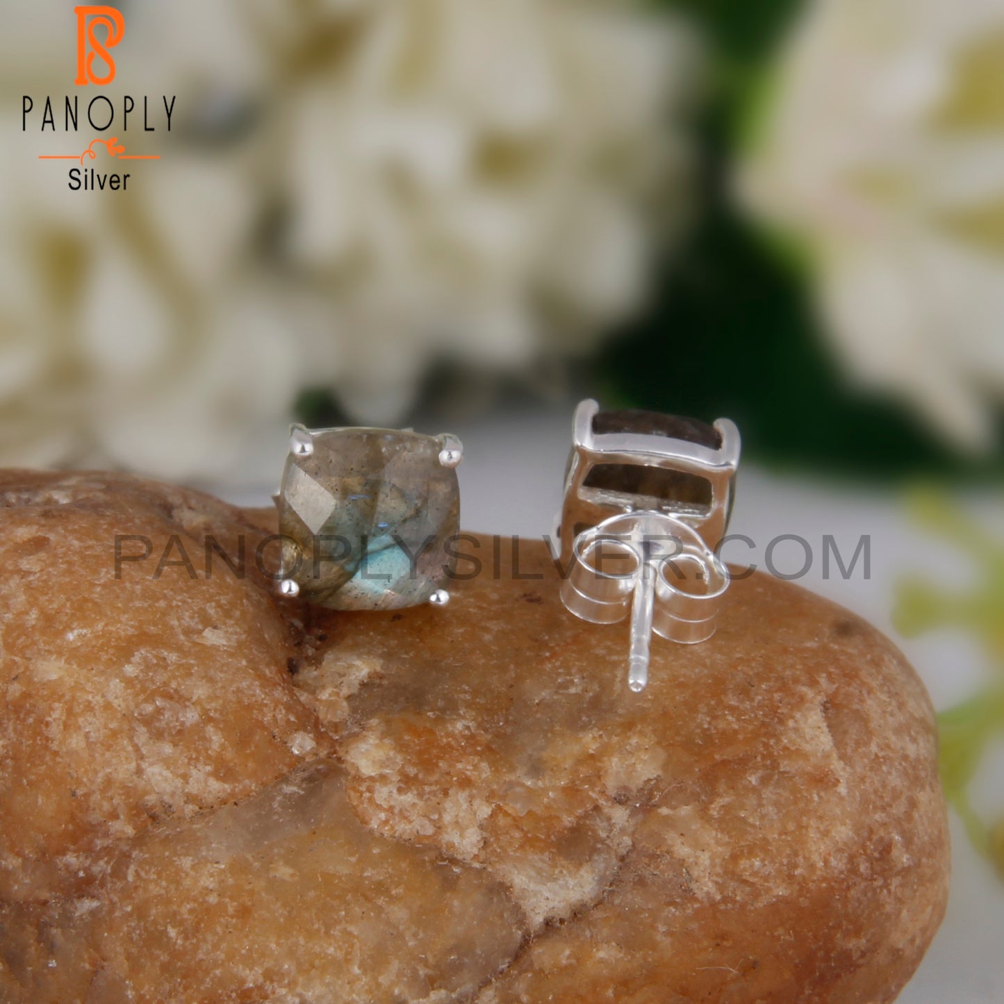 Labradorite Cushion 925 Sterling Silver Studs Earrings