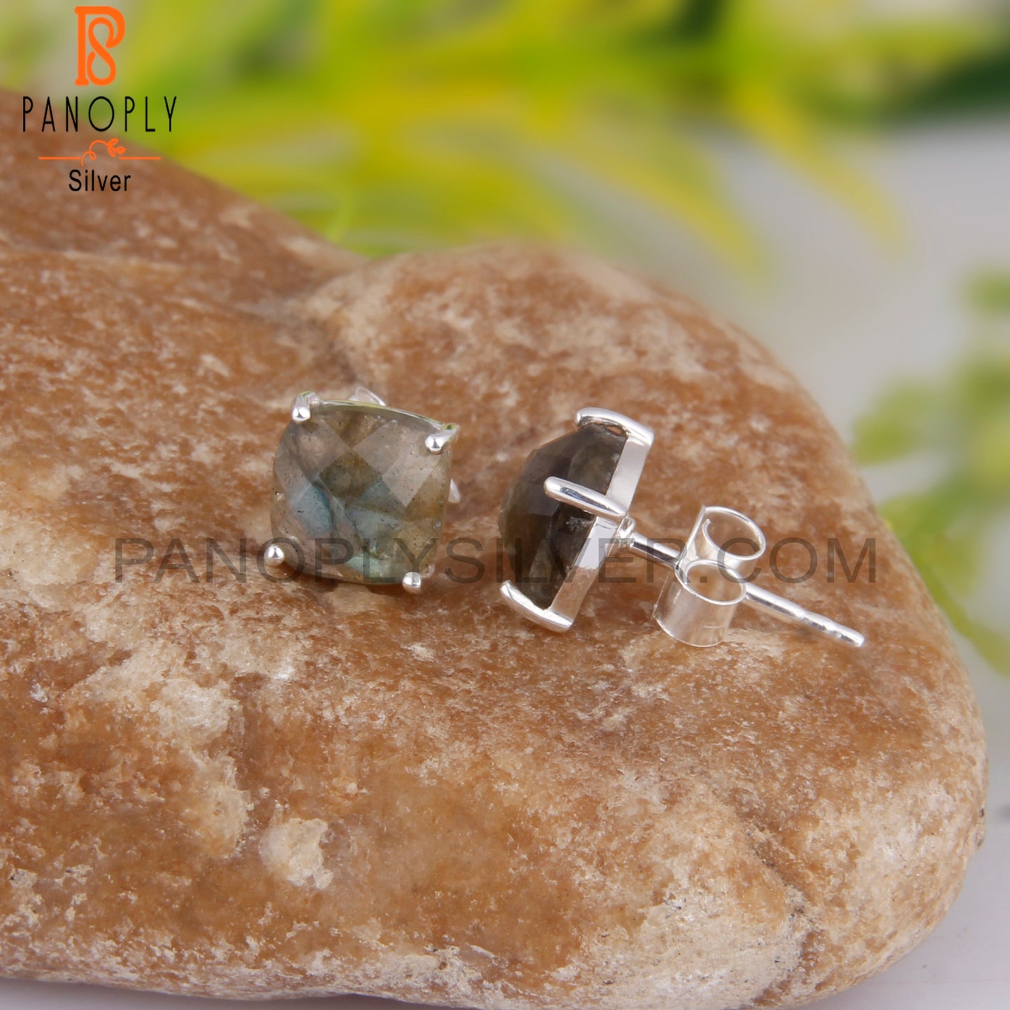 Labradorite Cushion 925 Sterling Silver Studs Earrings