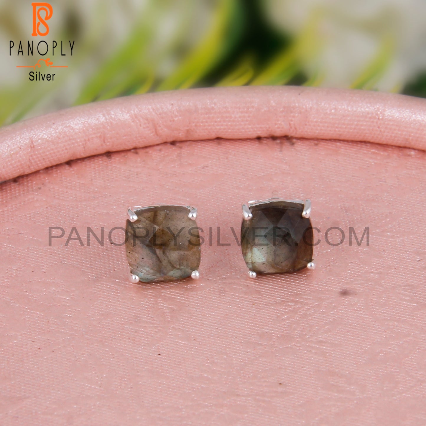 Labradorite Cushion 925 Sterling Silver Studs Earrings