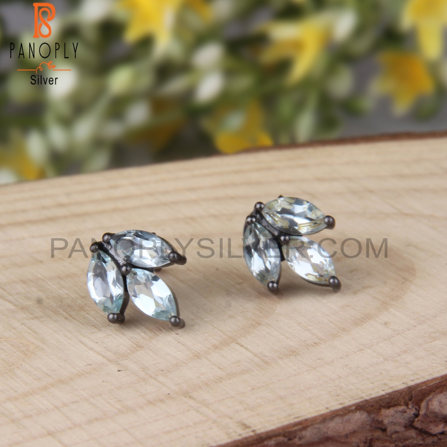 Blue Topaz Marquise Shape 925 Sterling Silver Earrings