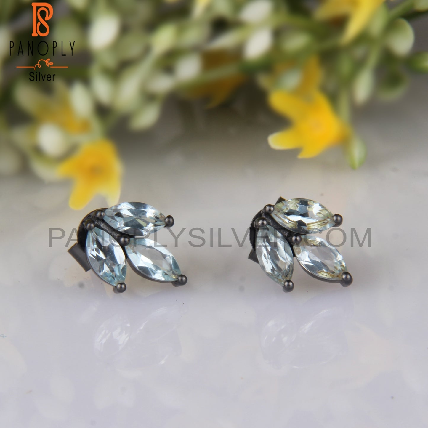 Blue Topaz Marquise Shape 925 Sterling Silver Earrings