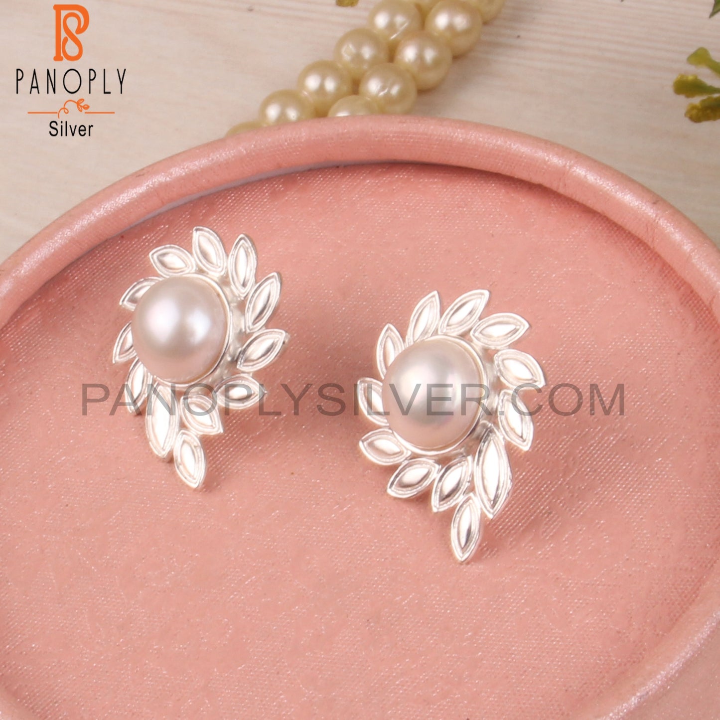 Pearl Round 925 Sterling Silver Studs Earrings