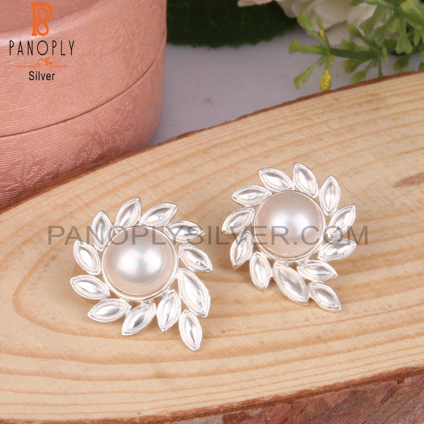 Pearl Round 925 Sterling Silver Studs Earrings
