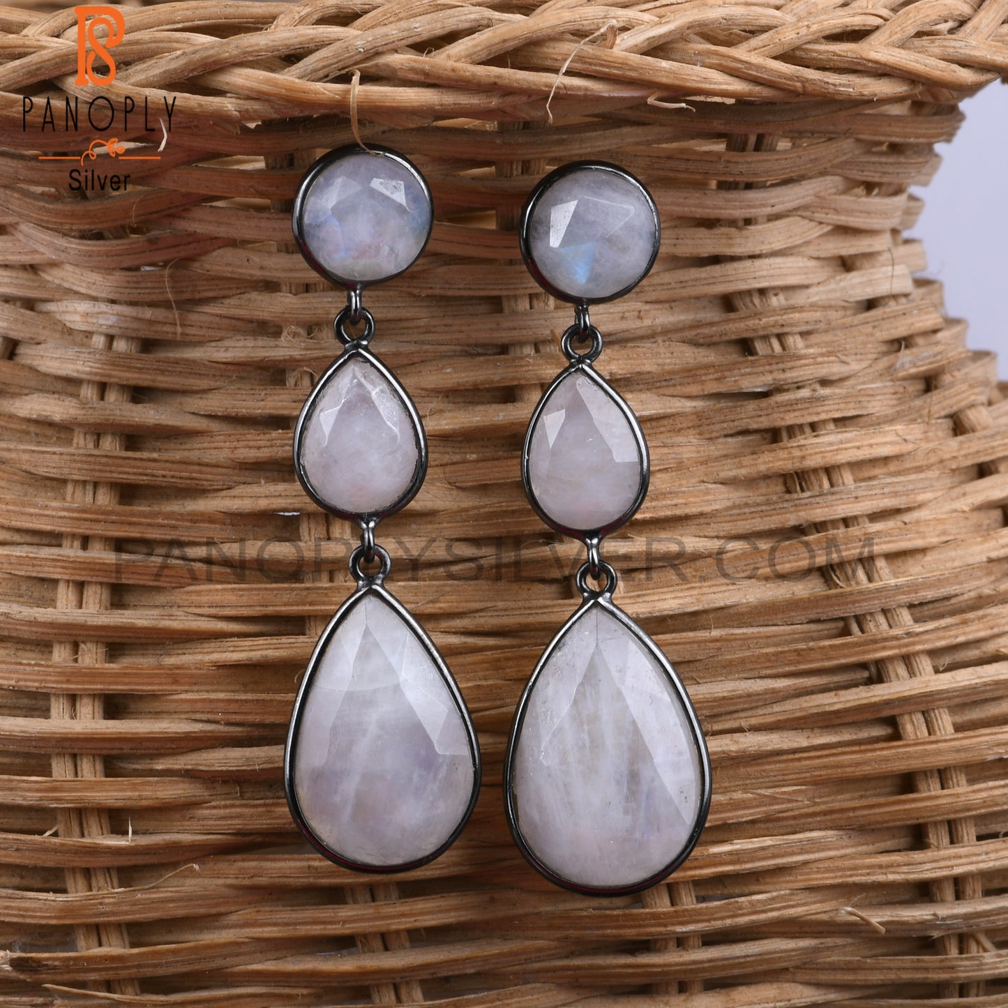 Rainbow Moonstone 925 Sterling Silver Designer Earrings