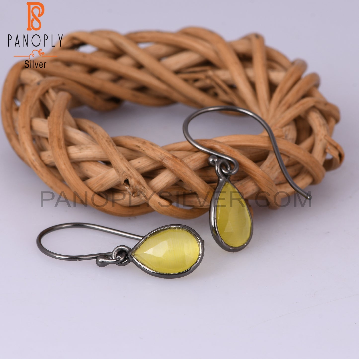 Moonstone Yellow Cultured Pear 925 Sterling Silver Earrings