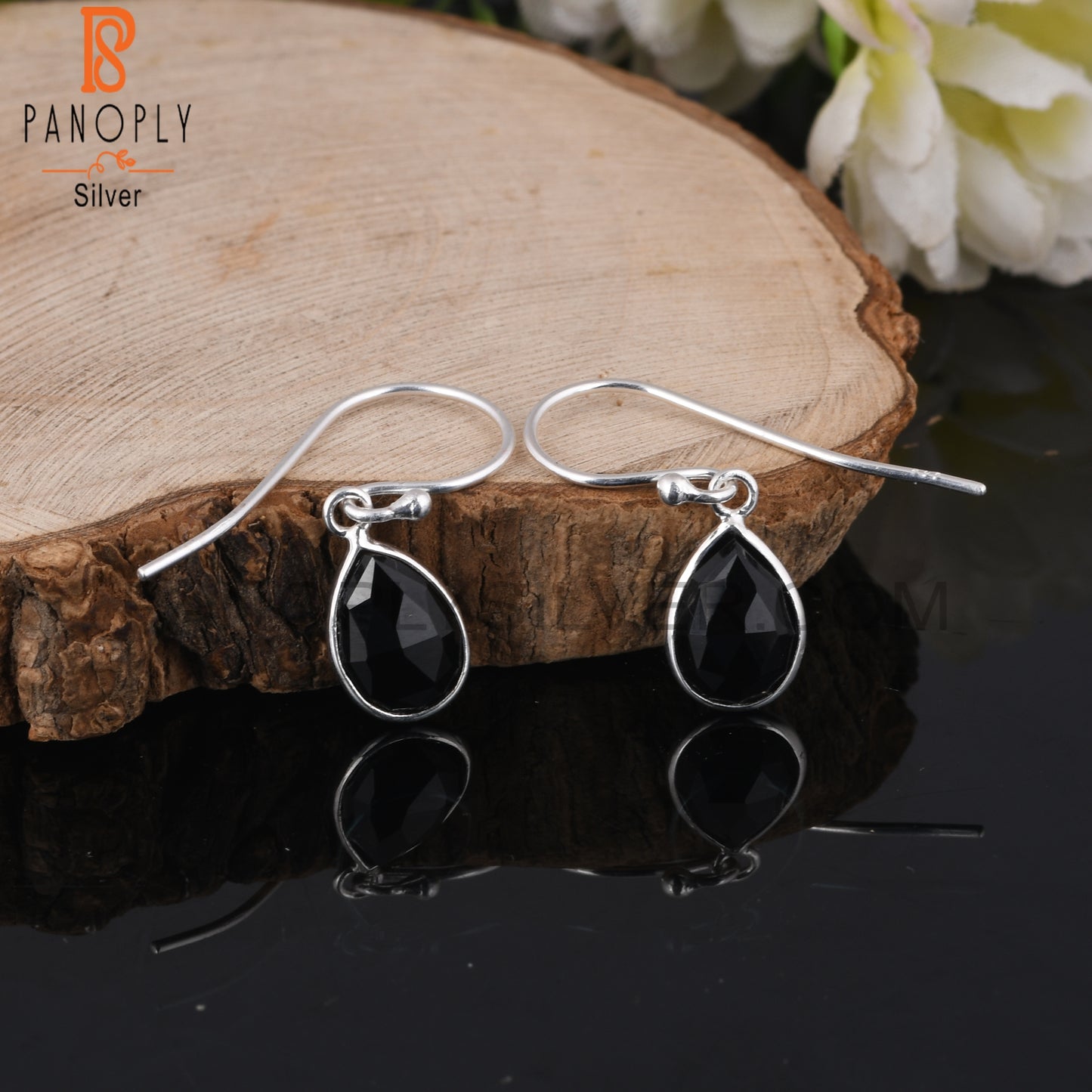 Black Onyx Pear Shape 925 Sterling Silver Graduation Earrings