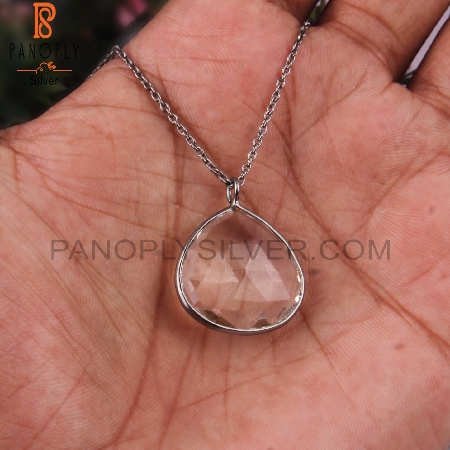 Crystal Quartz Heart Shape 925 Silver Pendant With Chain