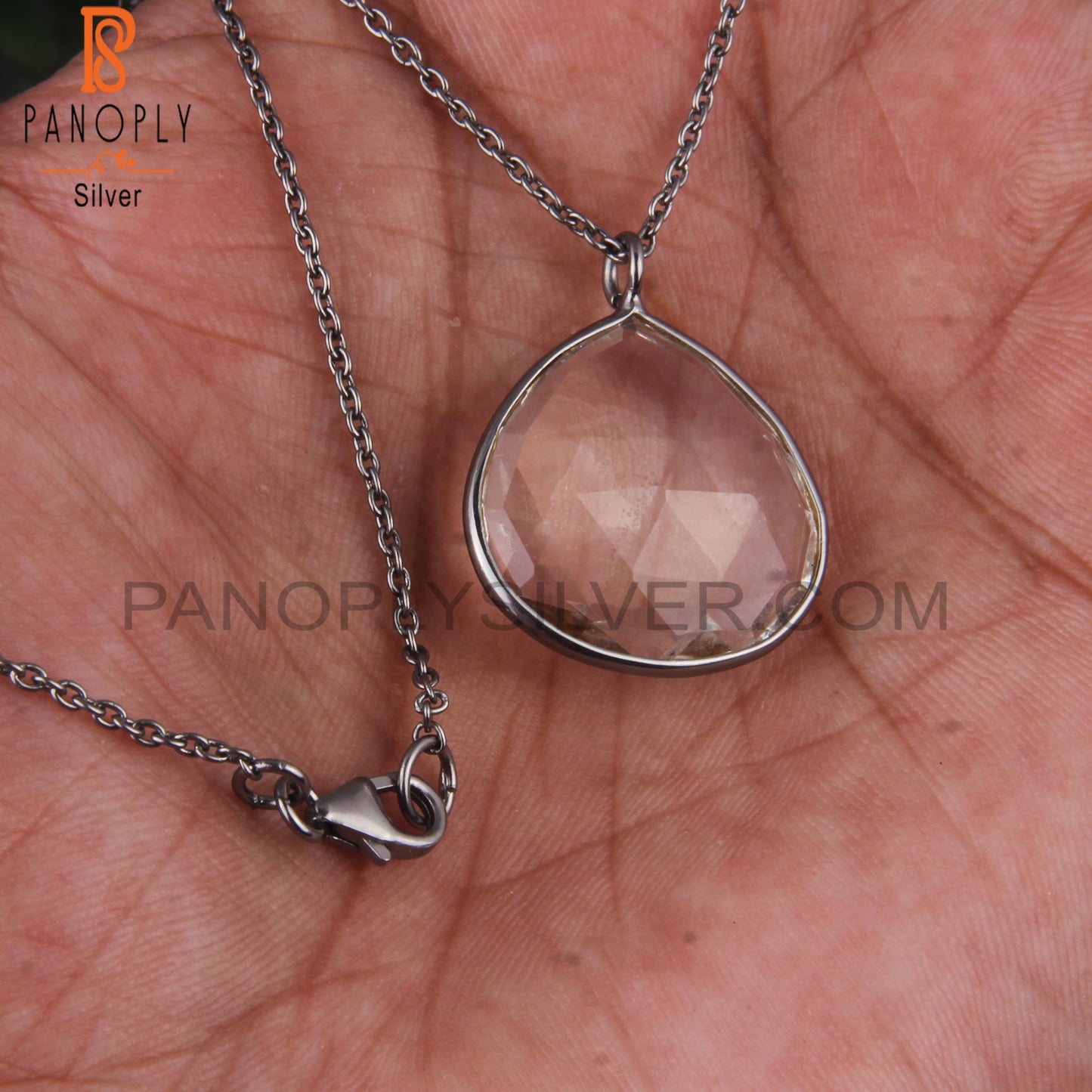 Crystal Quartz Heart Shape 925 Silver Pendant With Chain