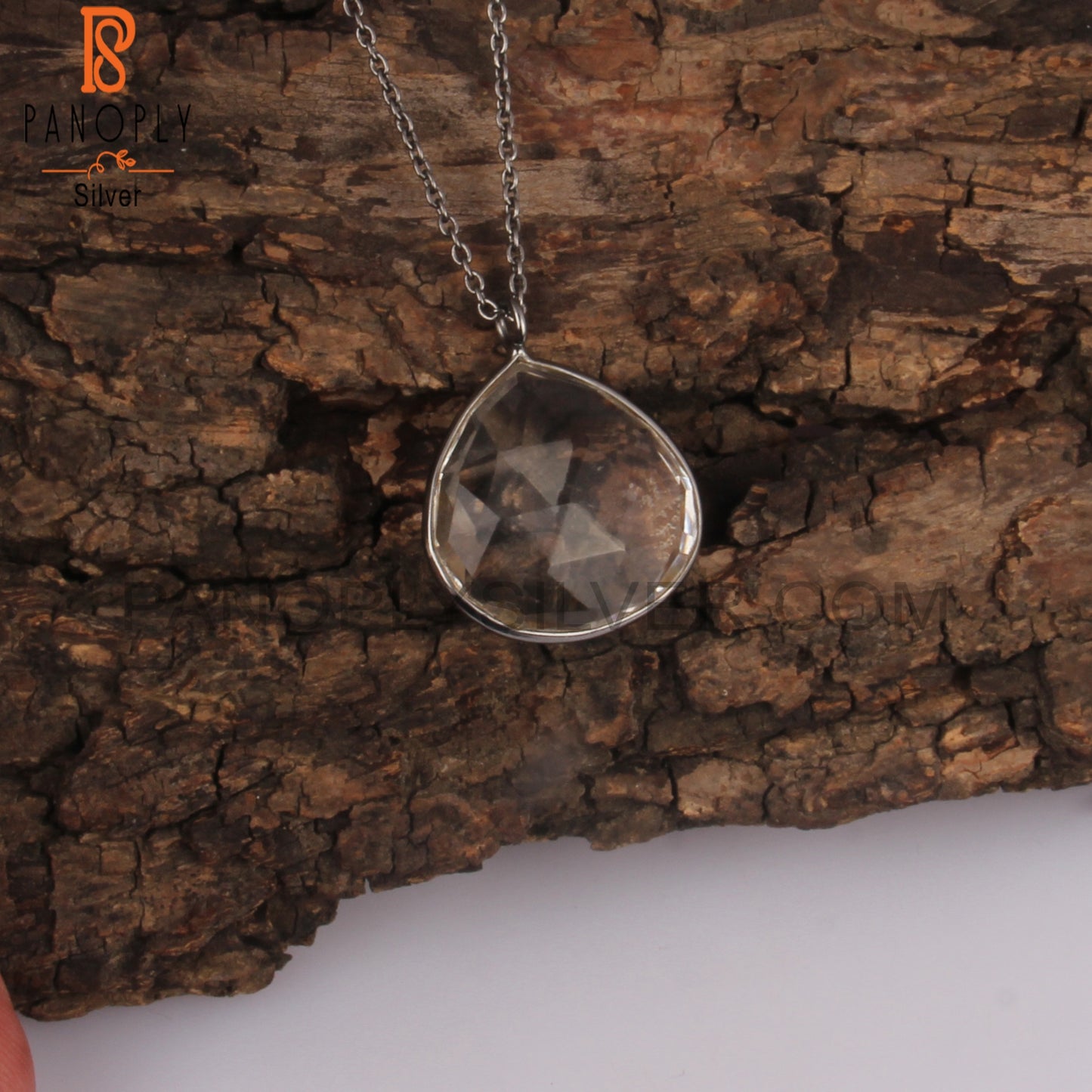 Crystal Quartz Heart Shape 925 Silver Pendant With Chain