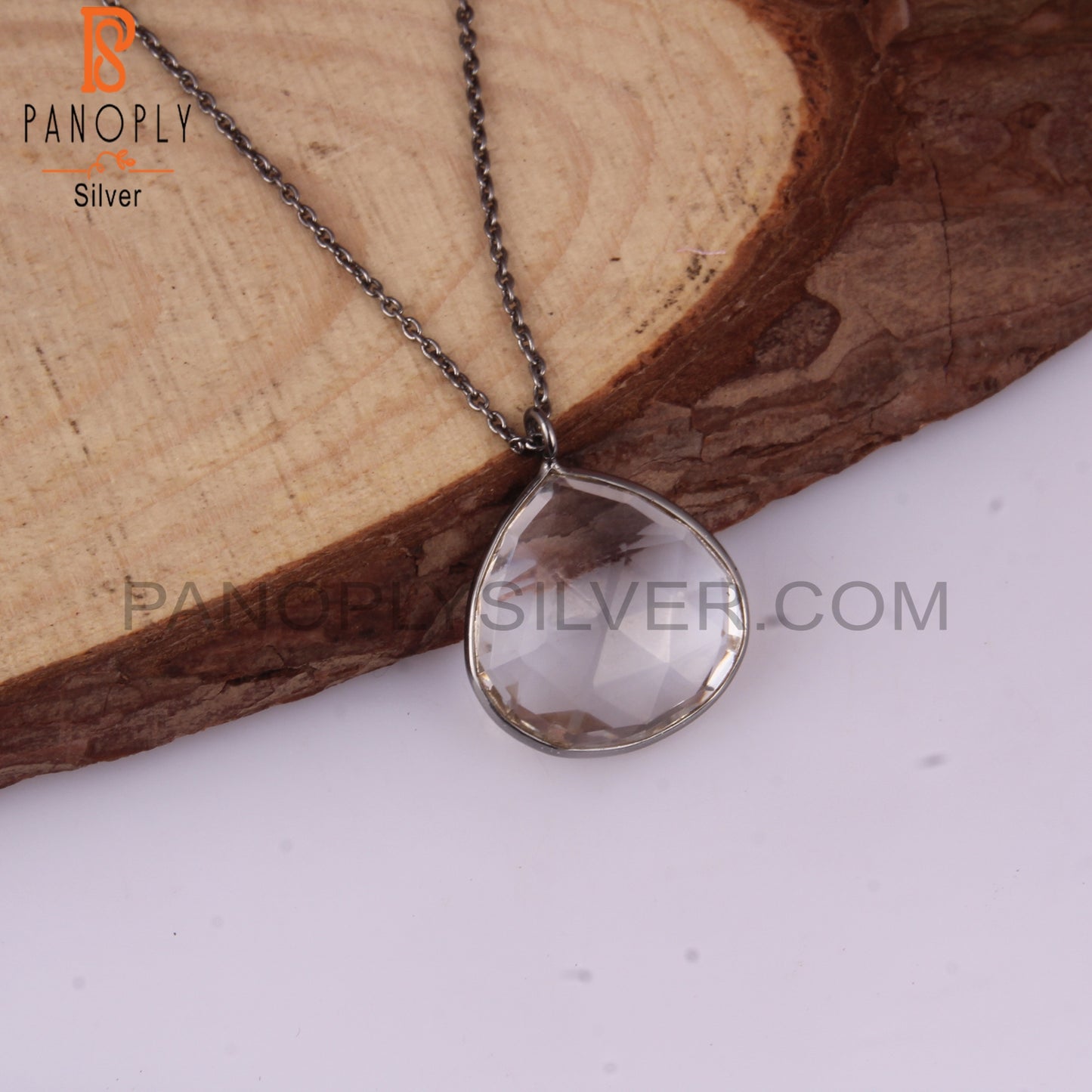 Crystal Quartz Heart Shape 925 Silver Pendant With Chain