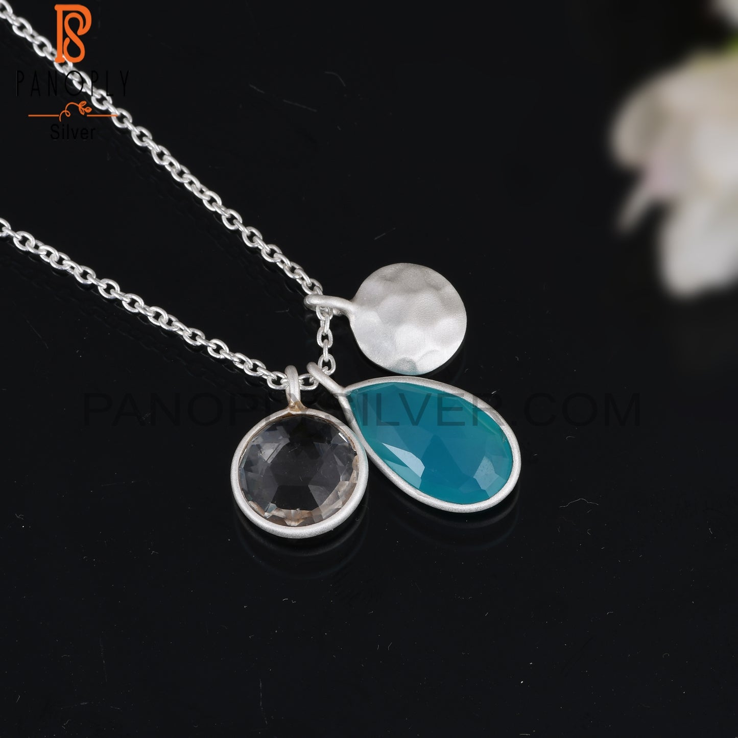 Aqua Chalcedony & Crystal Quartz 925 Sterling Silver Pendant
