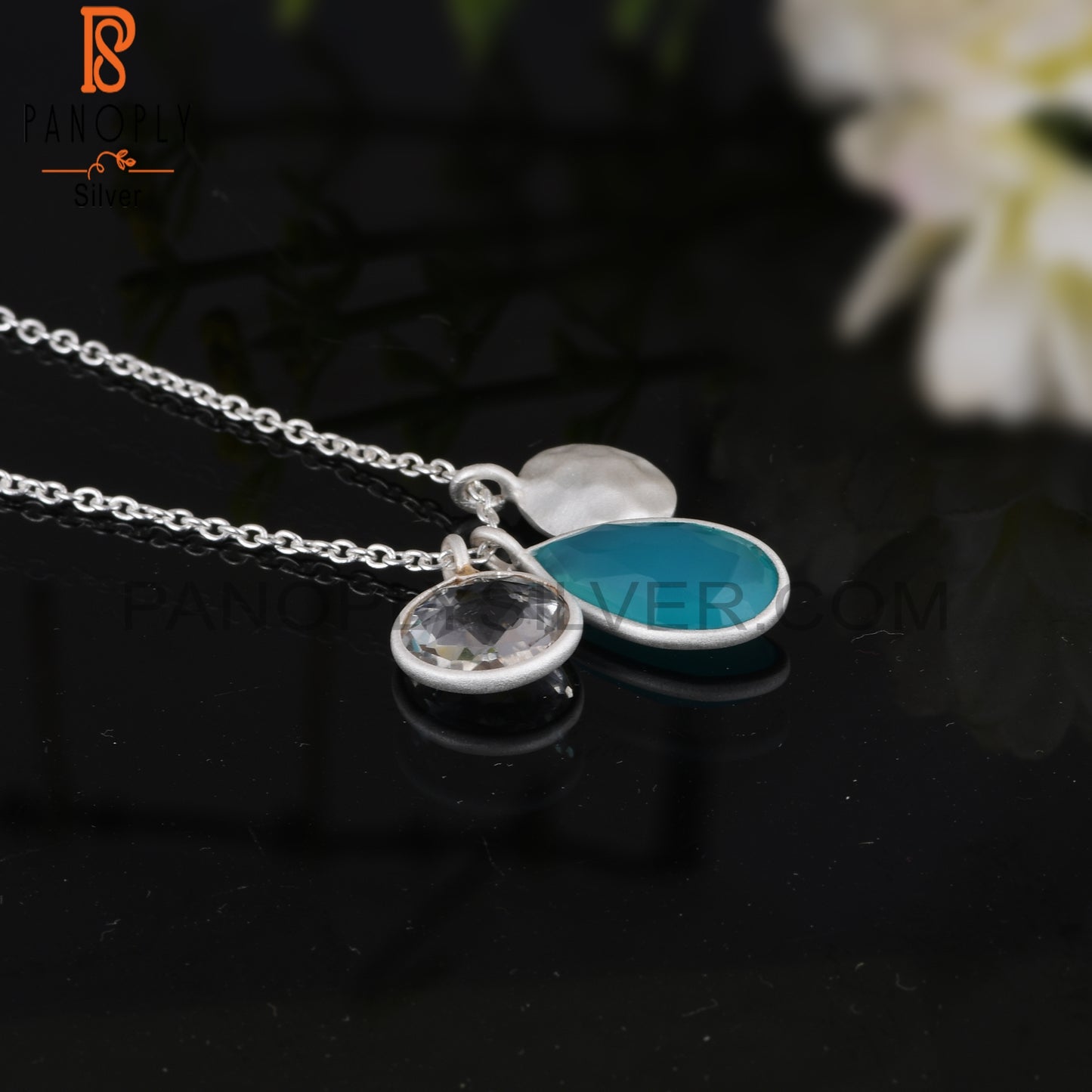 Aqua Chalcedony & Crystal Quartz 925 Sterling Silver Pendant