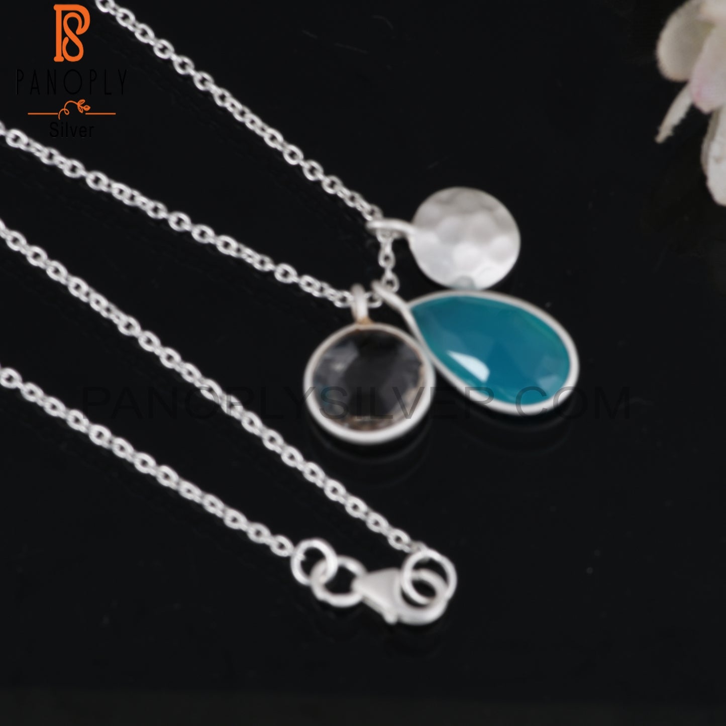 Aqua Chalcedony & Crystal Quartz 925 Sterling Silver Pendant