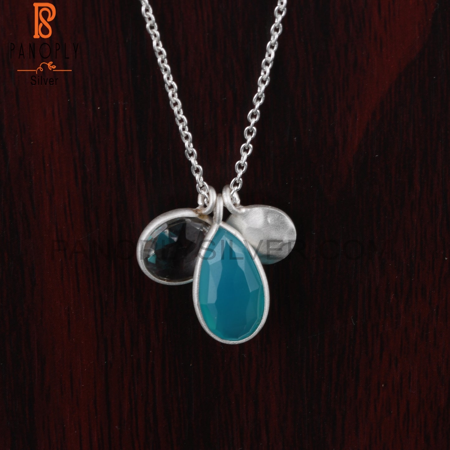 Aqua Chalcedony & Crystal Quartz 925 Sterling Silver Pendant