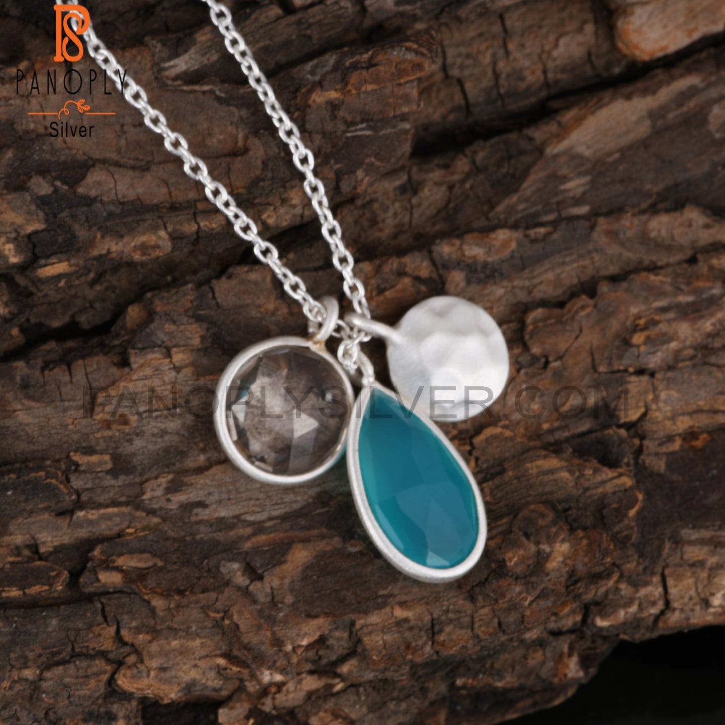 Aqua Chalcedony & Crystal Quartz 925 Sterling Silver Pendant