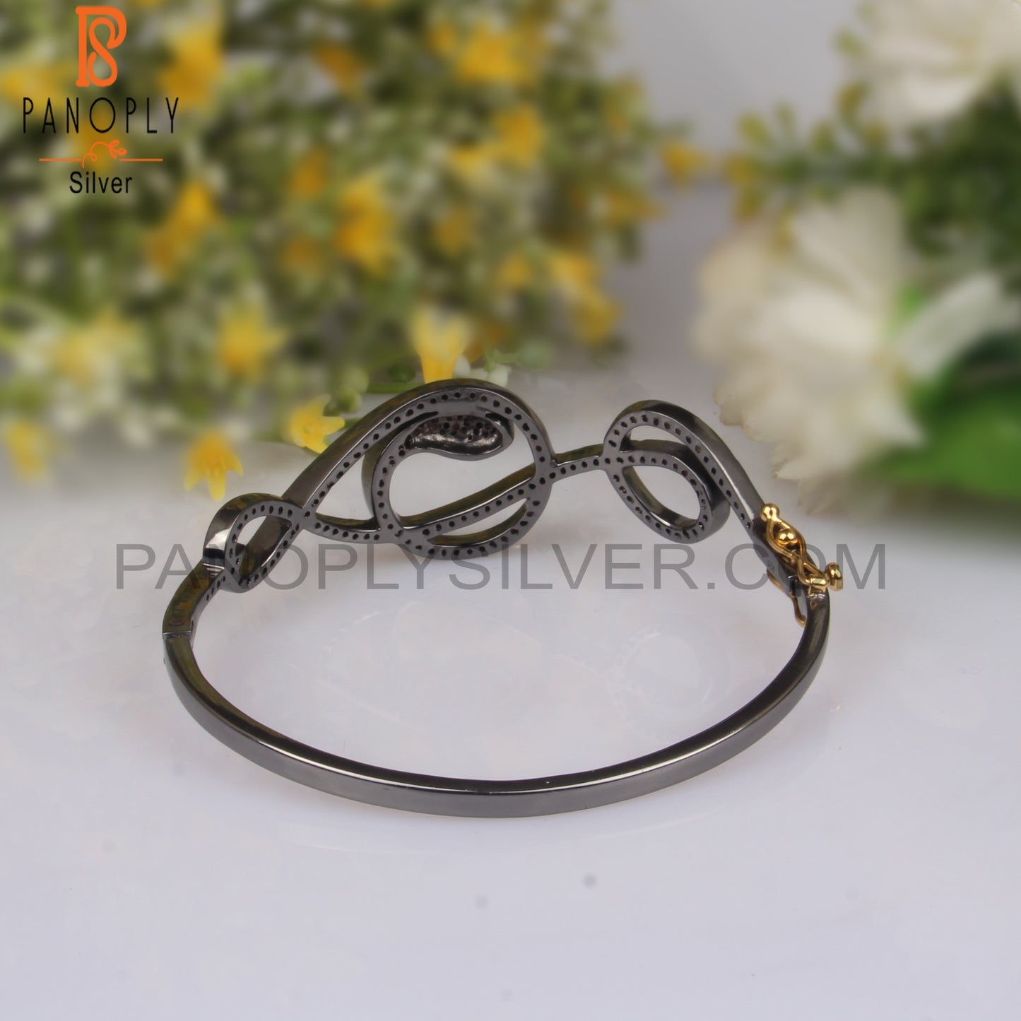 Diamond & Blue Sapphire 925 Sterling Silver Snake Bangle