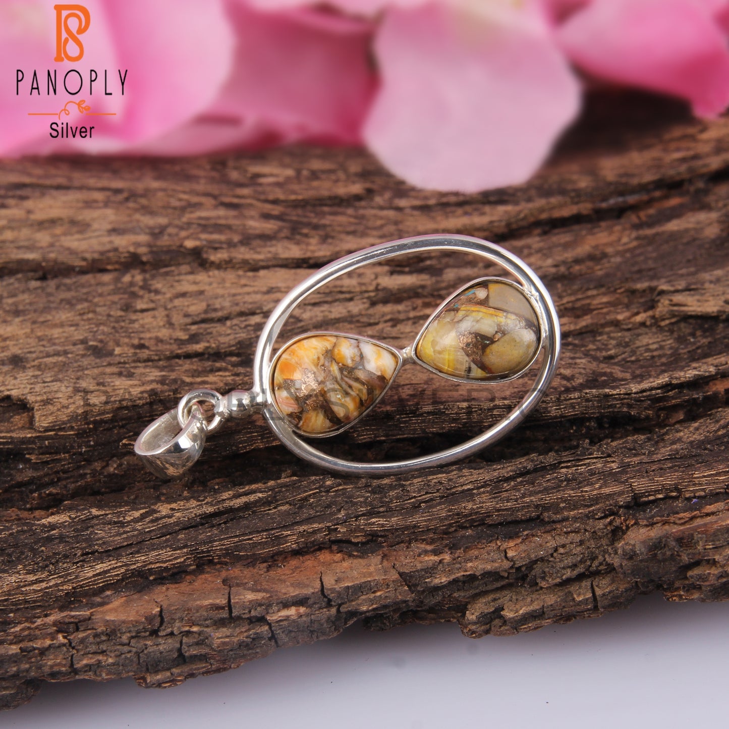 Mojave Copper Bumblebee Turquoise Pear 925 Silver Pendant