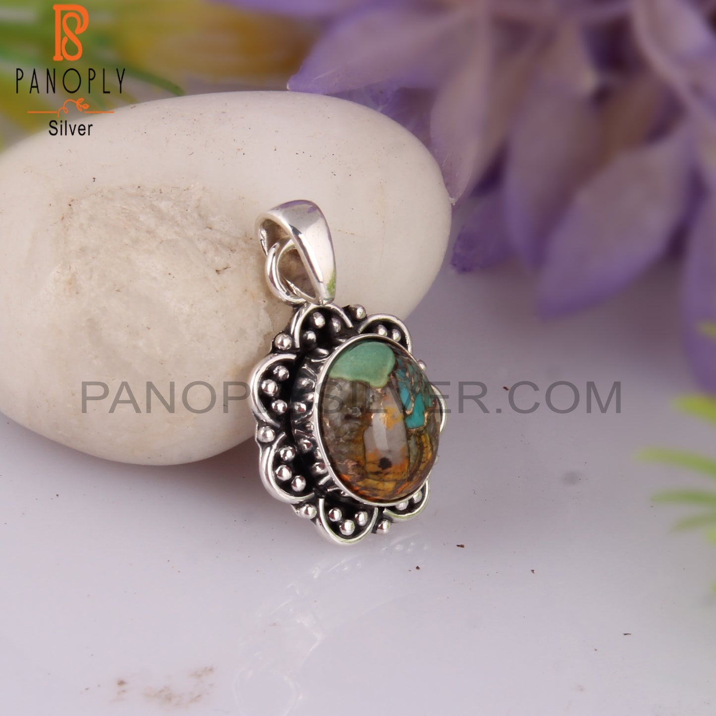 Mojave Copper Bumblebee Turquoise 925 Sterling Silver Pendant