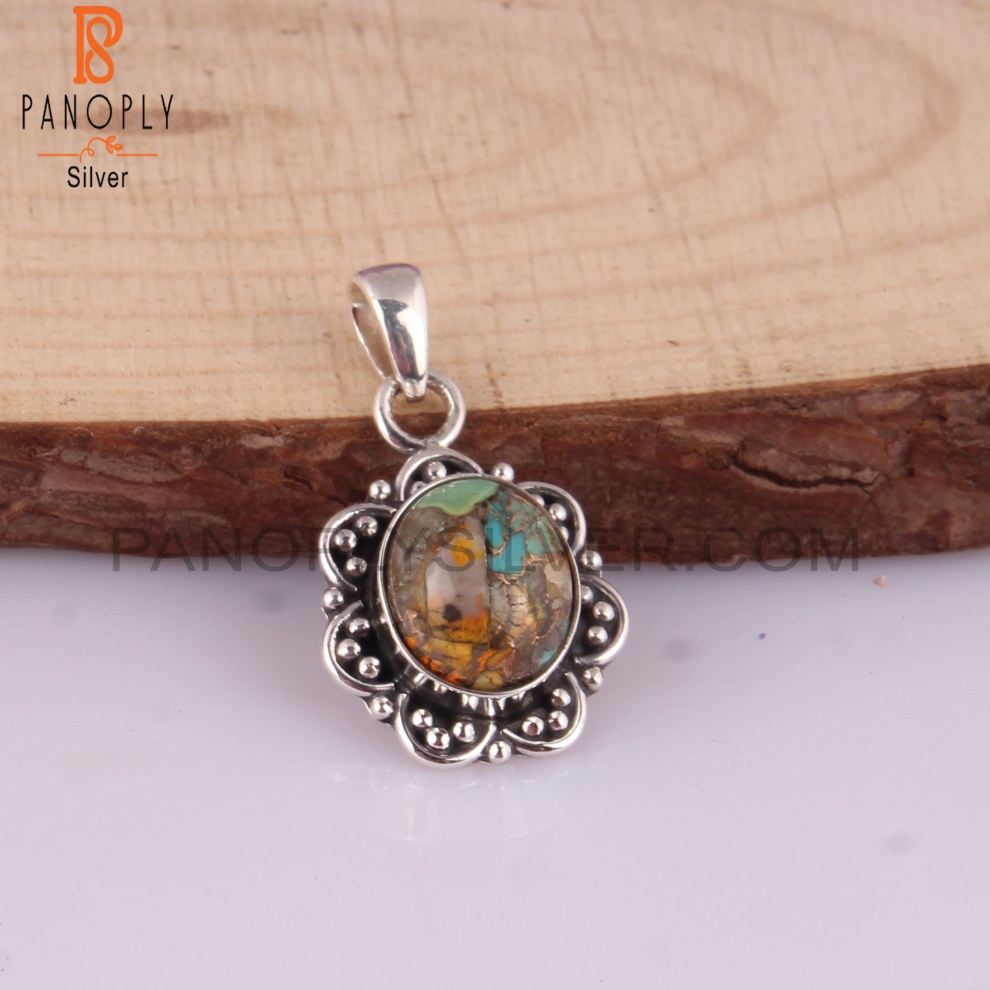 Mojave Copper Bumblebee Turquoise 925 Sterling Silver Pendant