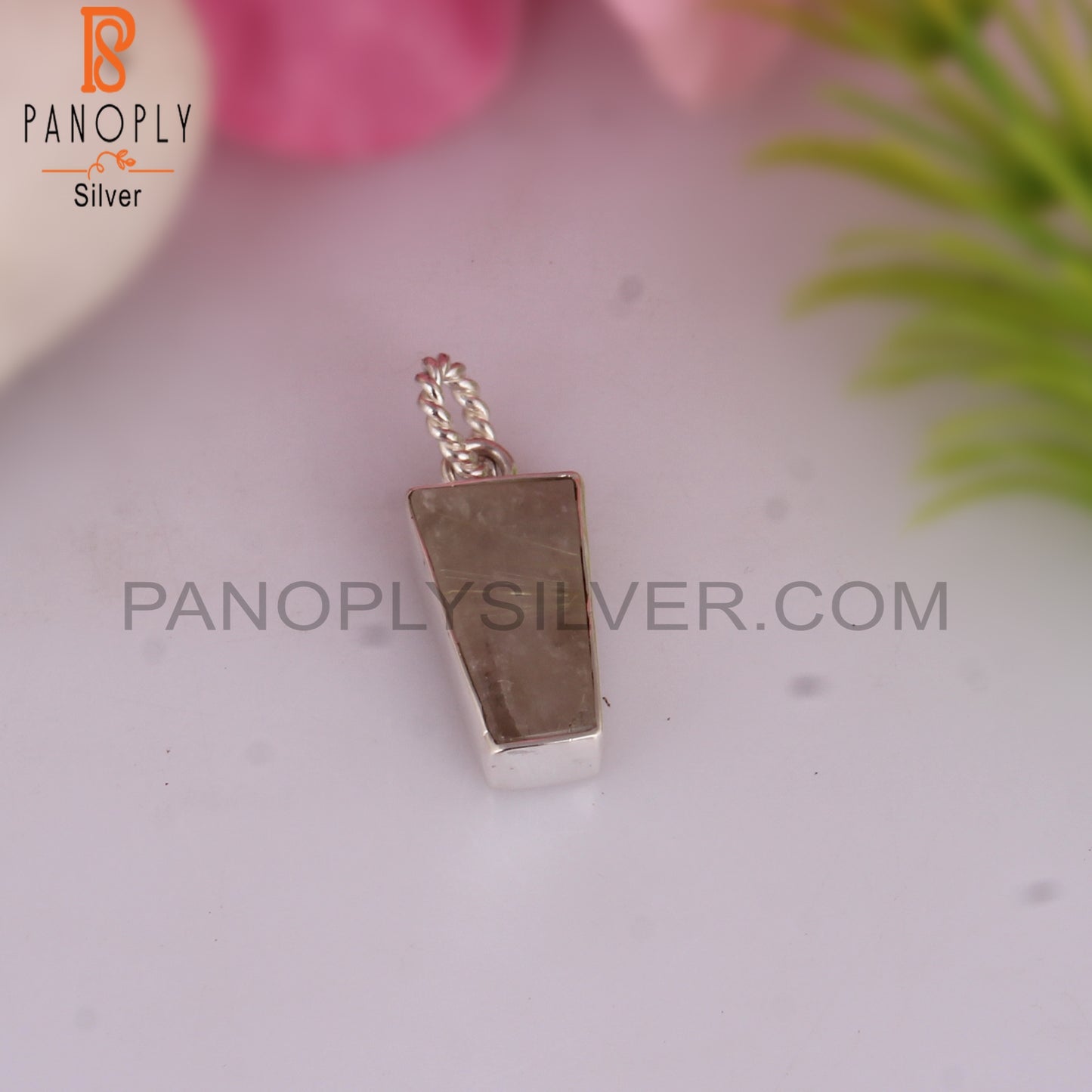Golden Rutile Taper Shape 925 Sterling Silver Pendant