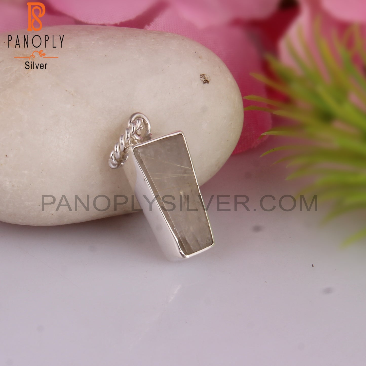Golden Rutile Taper Shape 925 Sterling Silver Pendant