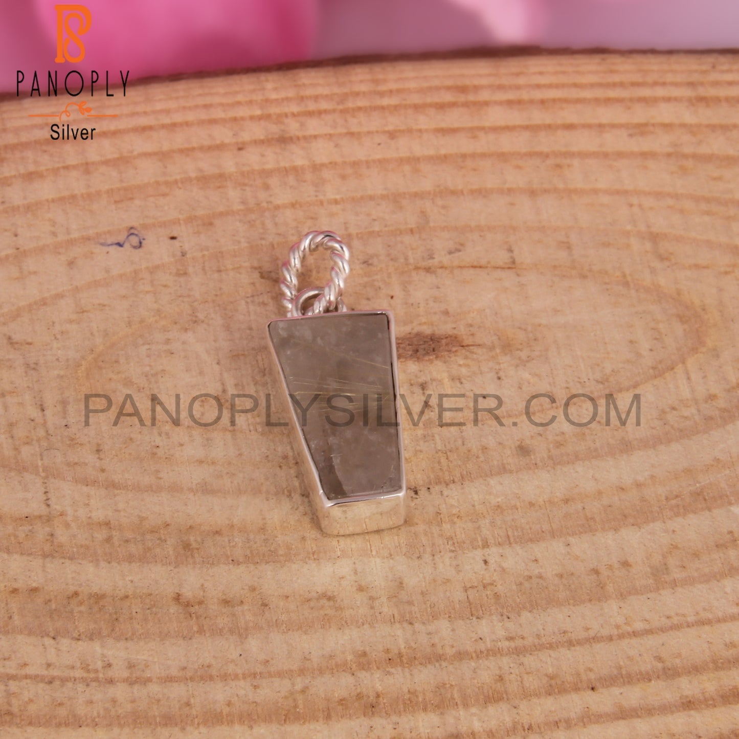 Golden Rutile Taper Shape 925 Sterling Silver Pendant
