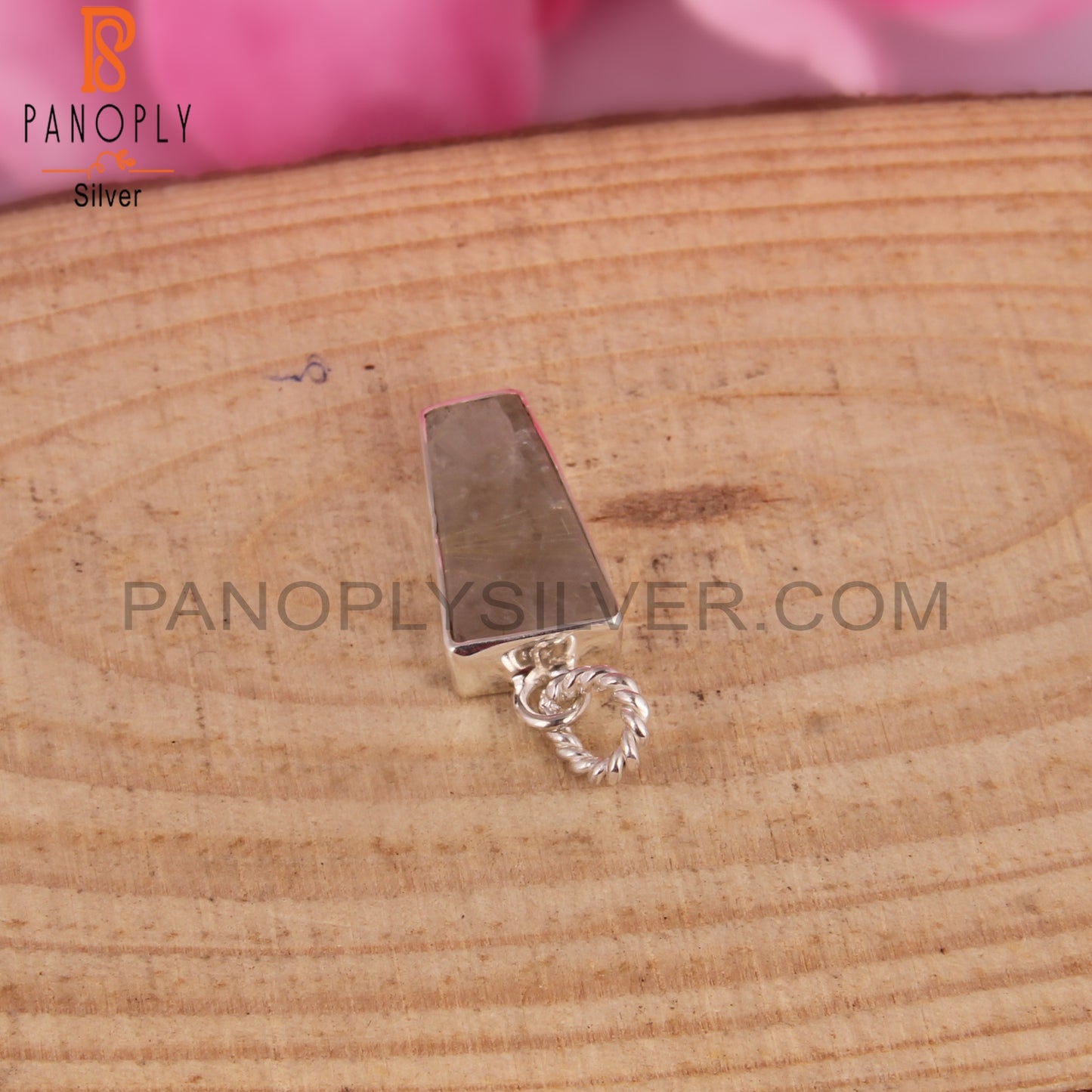 Golden Rutile Taper Shape 925 Sterling Silver Pendant